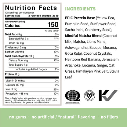 Sprout Living Epic Protein, Plant Based Protein & Superfoods Powder, Mindful Matcha Sprout LivingUS supplements