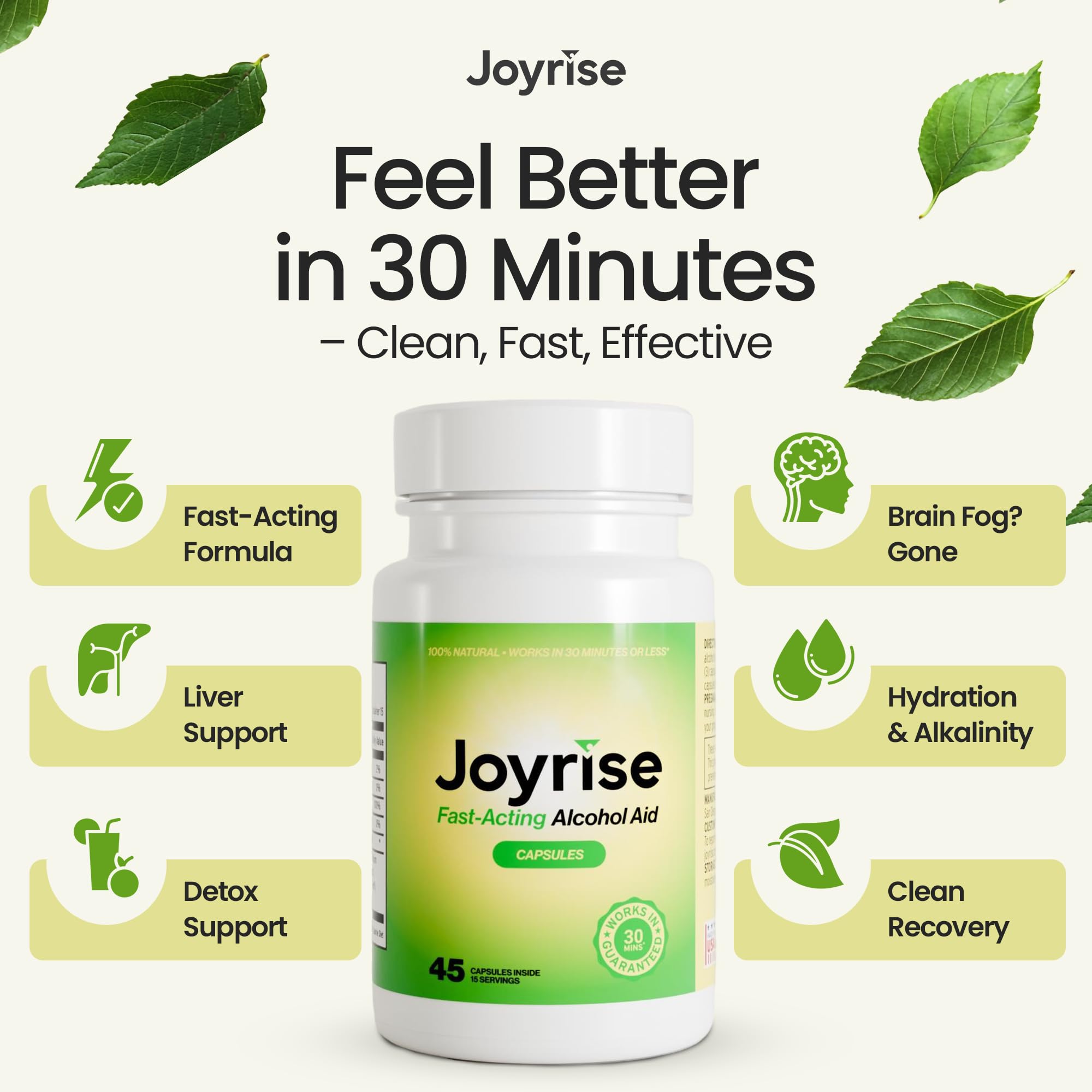 Joyrise® After Drinking Aid – Fast Acting Capsules with DHM – Alcohol Metabolism Support, Liver Health, Rapid Bioavailability & Body Replenishment – 45 Capsules (15 Servings) JoyriseAu supplements