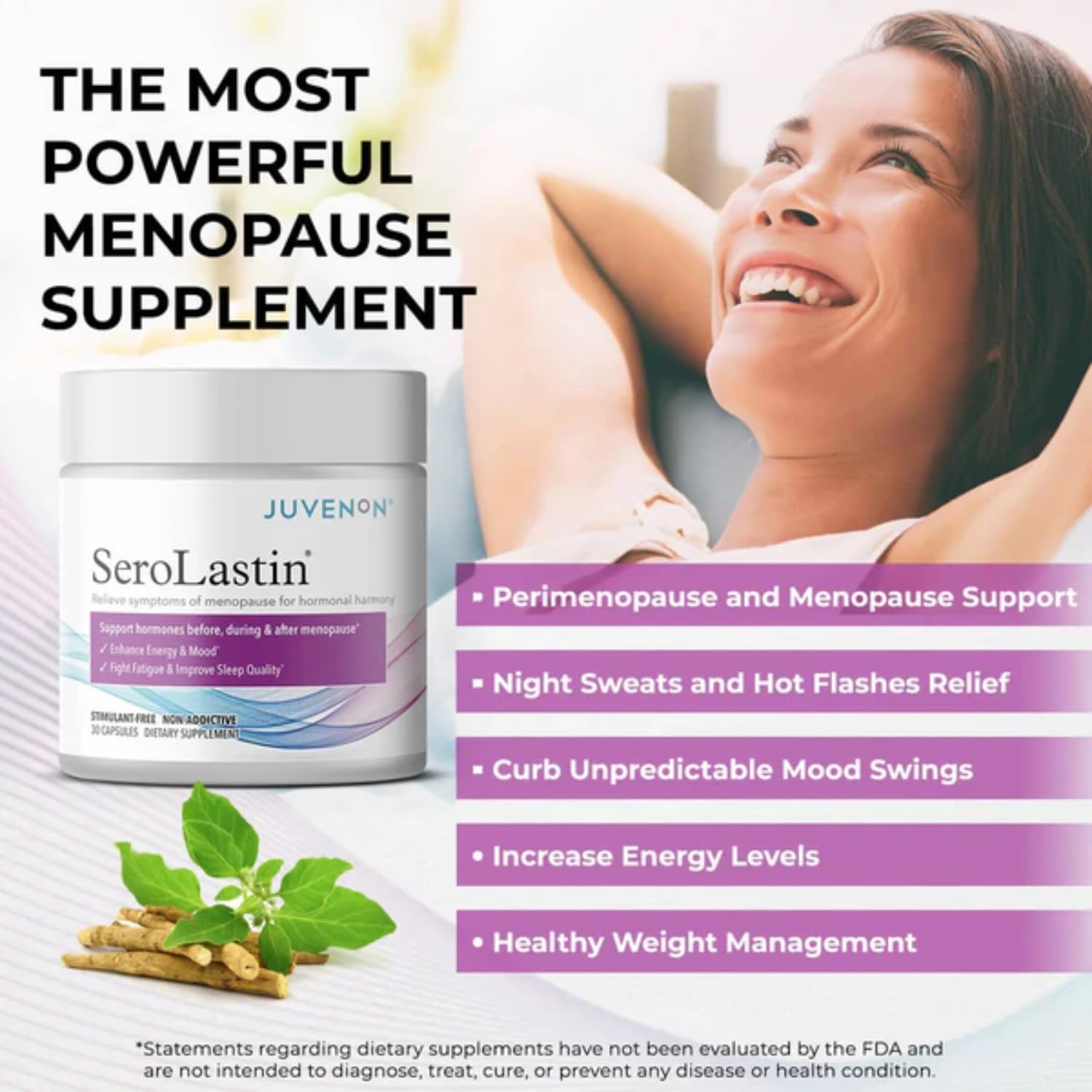 Juvenon Menopause Supplements for Women Mood Support, Hot Flashes Relief, Peri-Menopausal Support, Hormone Balance, Promote Calm, Energy, Clarity, Sleep, Natural Herbal Supplement, (30 Capsules) JuvenonAu supplements