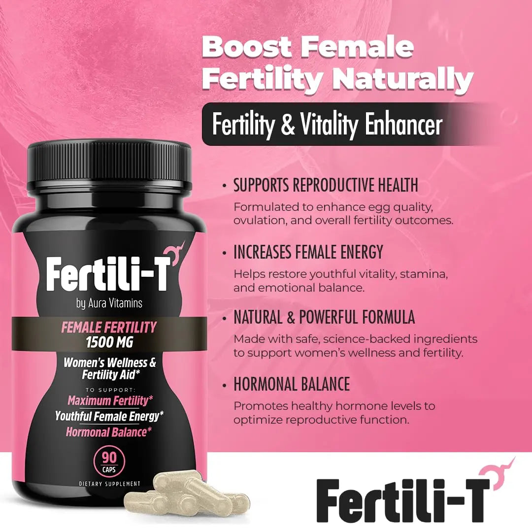 Fertili-t Female (90 Caps) Natural Fertility Support, Hormonal Balance & Prenatal Vitamins for Women, Conception Support, Natural Fertility Supplement with Aguaje & Red Maca (30-Day Supply) (1) AURA VITAMINSnz supplements