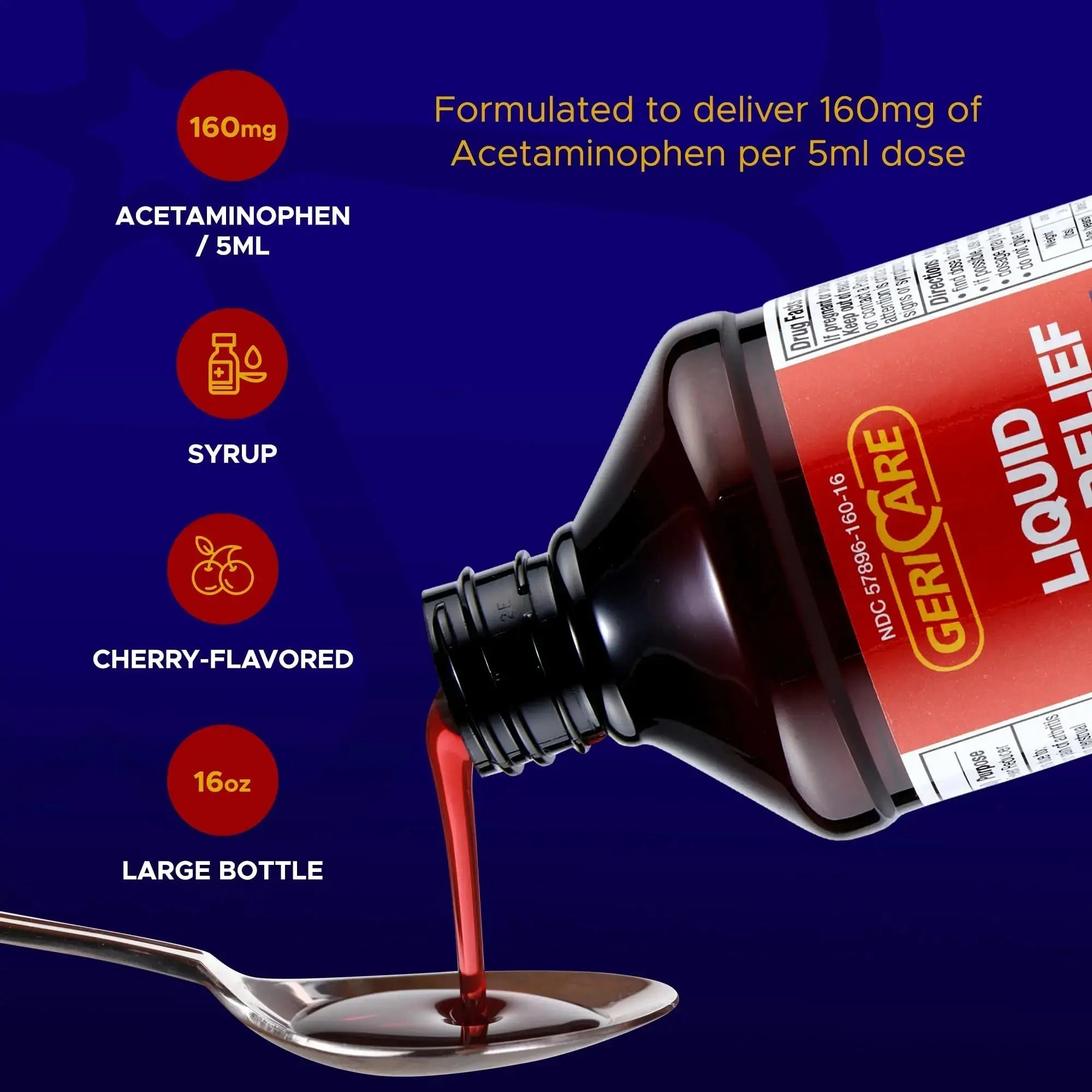 GeriCare Regular Strength Liquid Acetaminophen 160 mg, Pain Reliever, Fever Reducer, Aspirin & Alcohol Free, Cherry Flavored 16 Fl Oz (Pack of 2) GeriCareAu supplements