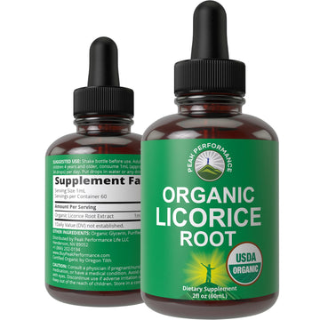 USDA Organic Licorice Root Extract Liquid Drops Supplement. Vegan Tincture for Digestion + Respiratory Health. Extracto de Regaliz Root Oil Herb. Zero Sugar, Gluten Free Supplements for Women and Men Peak PerformanceAu supplements