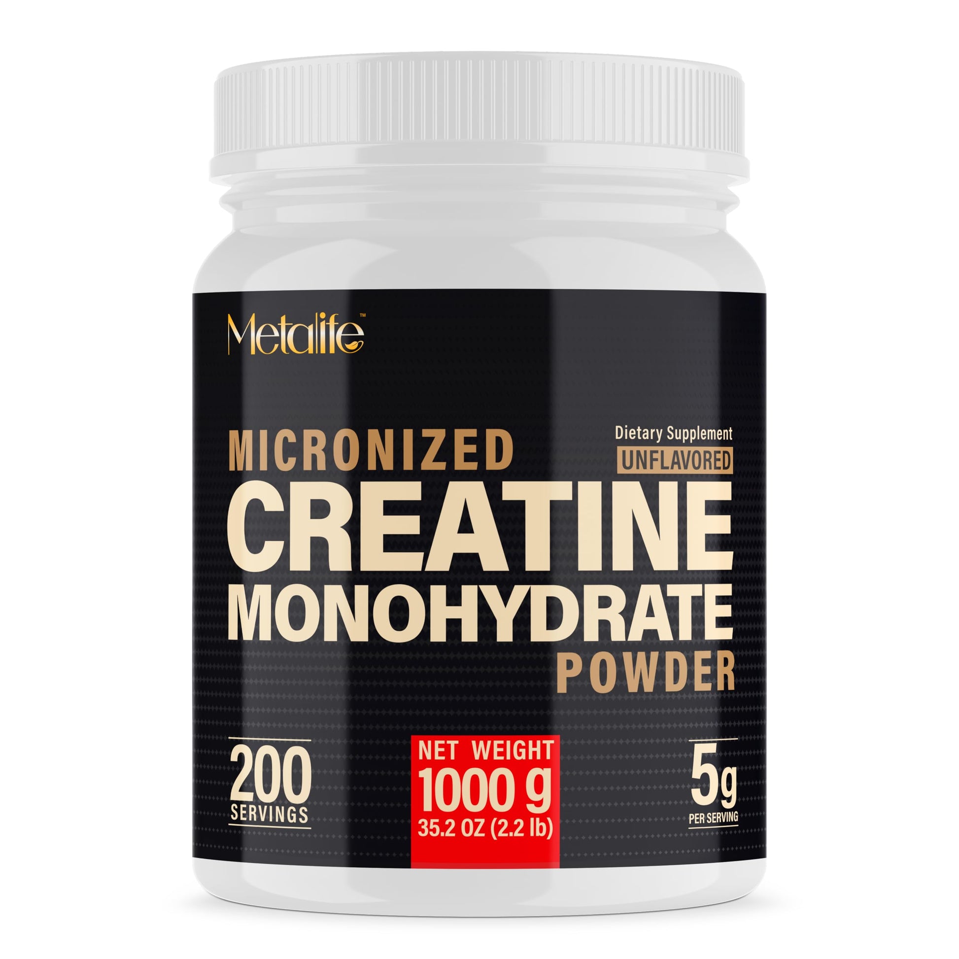METALIFE 100% Pure Creatine Monohydrate Powder, Canada-Made, 1000 g (200 Servings) Micronized Powder, Muscle Growth, Unflavored, Ideal for Athletes & Fitness Enthusiasts, Third party lab tested, Vegan METALIFEAu supplements