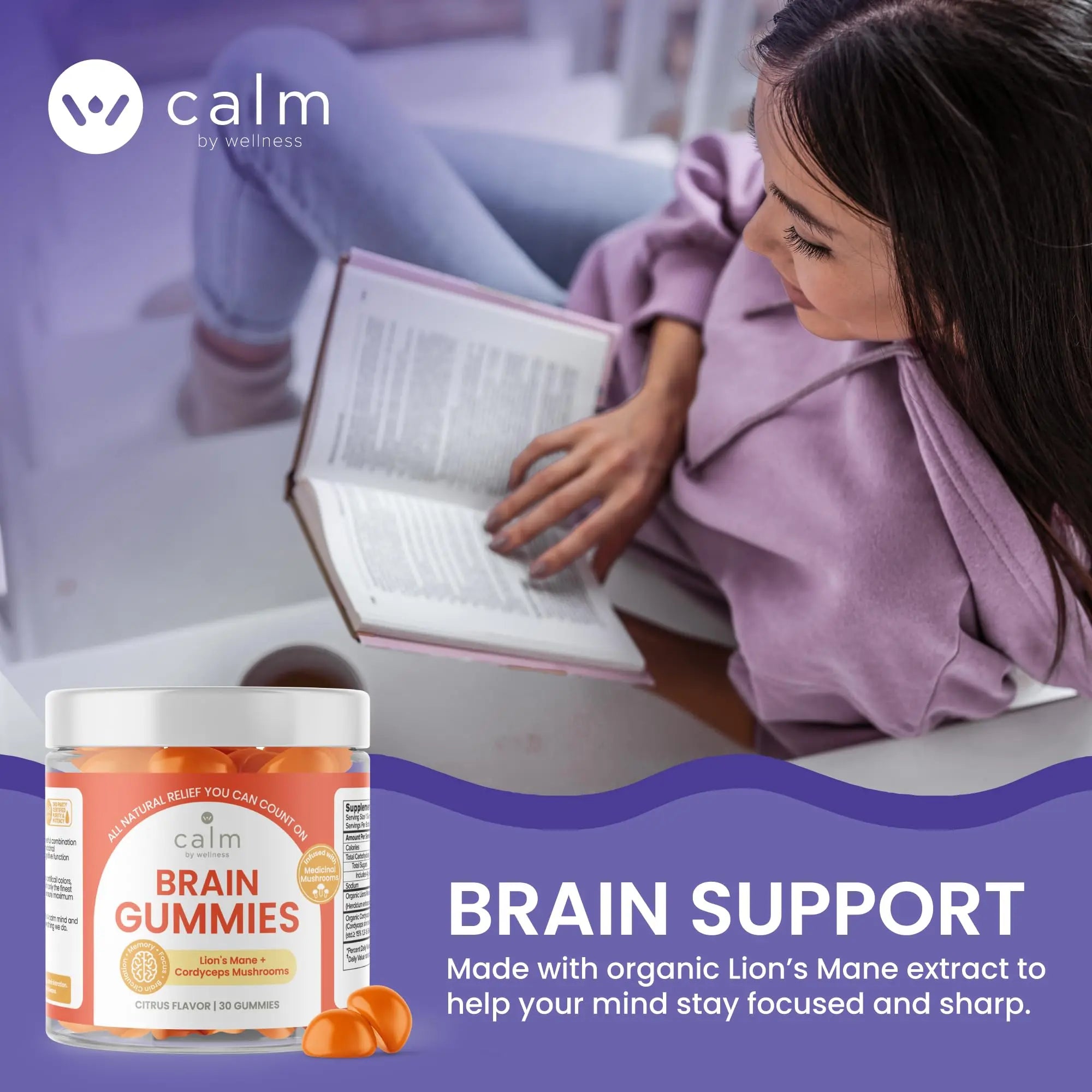 Calm by Wellness Lion’s Mane Gummies for Adults – Vegan Mushroom Gummies with Lion’s Mane & Cordyceps for Brain Support, Memory & Focus, Immune Boost – Citrus Flavor, 30 Count Calm by Wellnessnz supplements