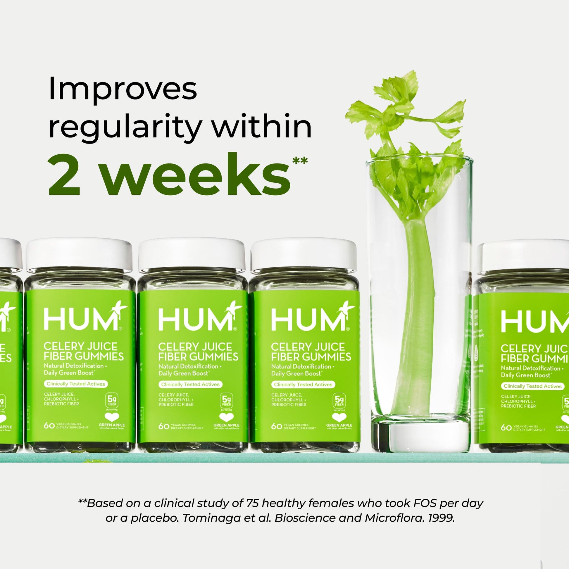 HUM Celery Juice Fiber Gummies for Adults, First Prebiotic Celery Juice Gummy, Gluten Free Fiber Supplement Supports Detoxification, Gut Health, Greens Gummies, Chlorophyll & Prebiotic Fiber, 60 Count HUMAu supplements