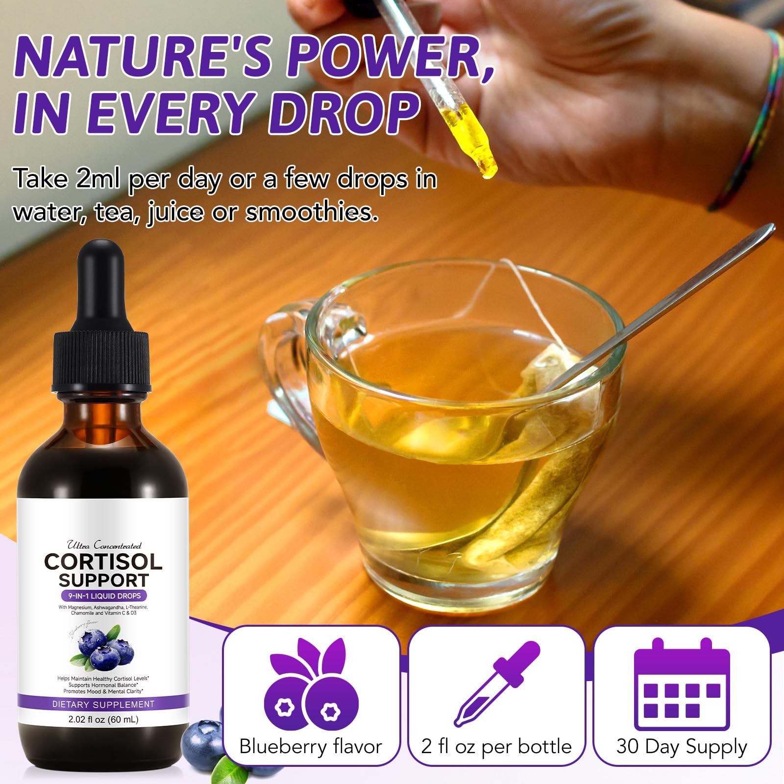 ZIXBMHYJ Cortisol Supplement for Women, Cortisol Support Liquid Drops with Ashwagandha, Magnesium & L-Theanine - Supports Stress Relief, Mood & Relaxation - 2.02 fl oz ZIXBMHYJAu supplements