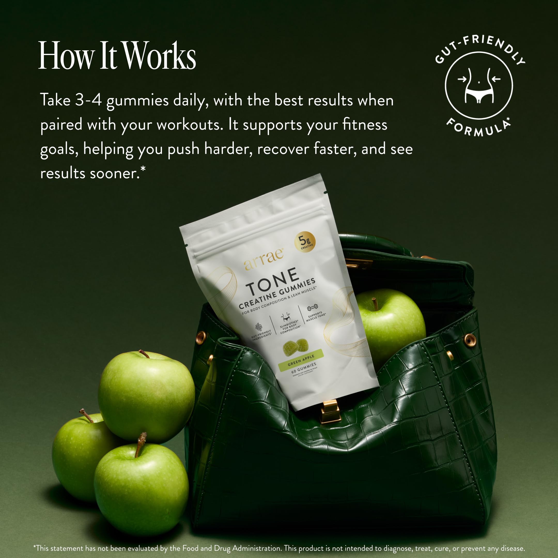 Arrae Tone Gummies – Creatine Monohydrate 5g for Women – Support Lean Muscle, Strength & Recovery – Hormone-Friendly Muscle Toning Supplement – Sour Green Apple Flavor – 60 Count (Sour Green Apple) ArraeAu supplements