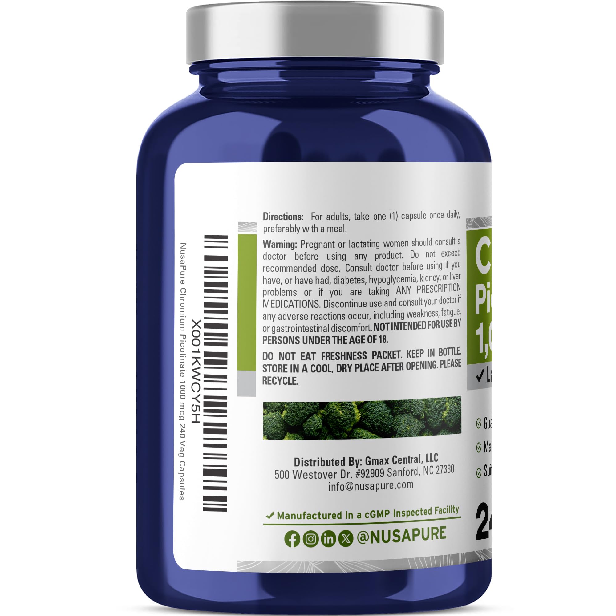 NusaPure Chromium Picolinate 1000mcg 240 Veggie Capsules (Non-GMO, Vegan) NusaPureAu supplements