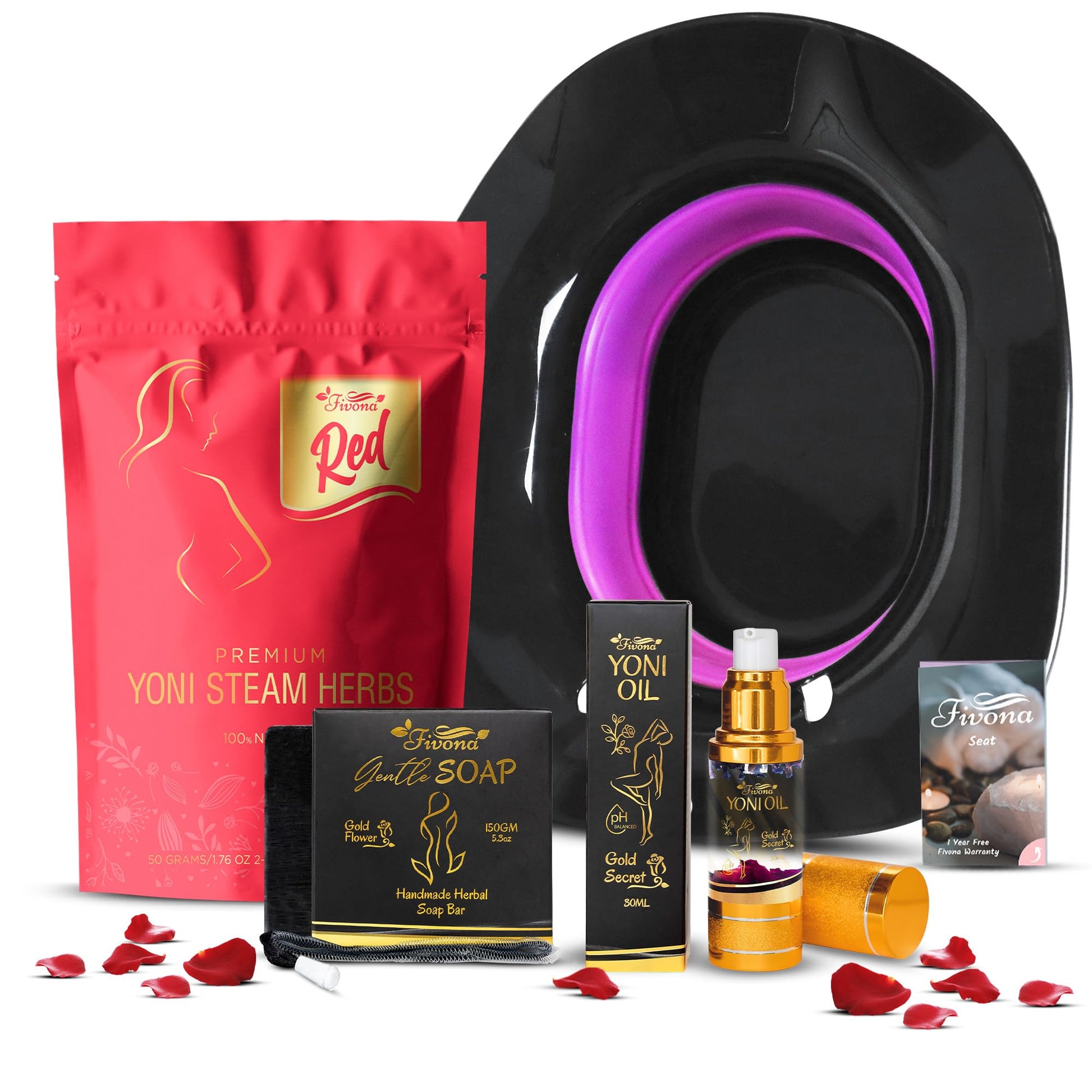 Fivona 4-in-1 Feminine Care Kit, Yoni Oil, Yoni Soap, Yoni Steaming Pot and Red Premium V Steam Herbs FIVONAAu supplements