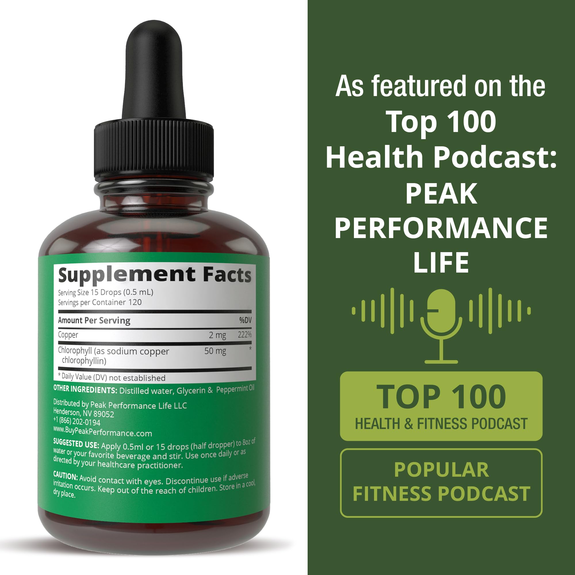 Chlorophyll Liquid Drops - Ultra High Purity, Alcohol Free, Non-GMO, Gluten Free Liquid Chlorophyll Drops Supplement. Take with Water. Internal Deodorant + Skin Care, Immune, and Digestive Support Peak PerformanceAu supplements