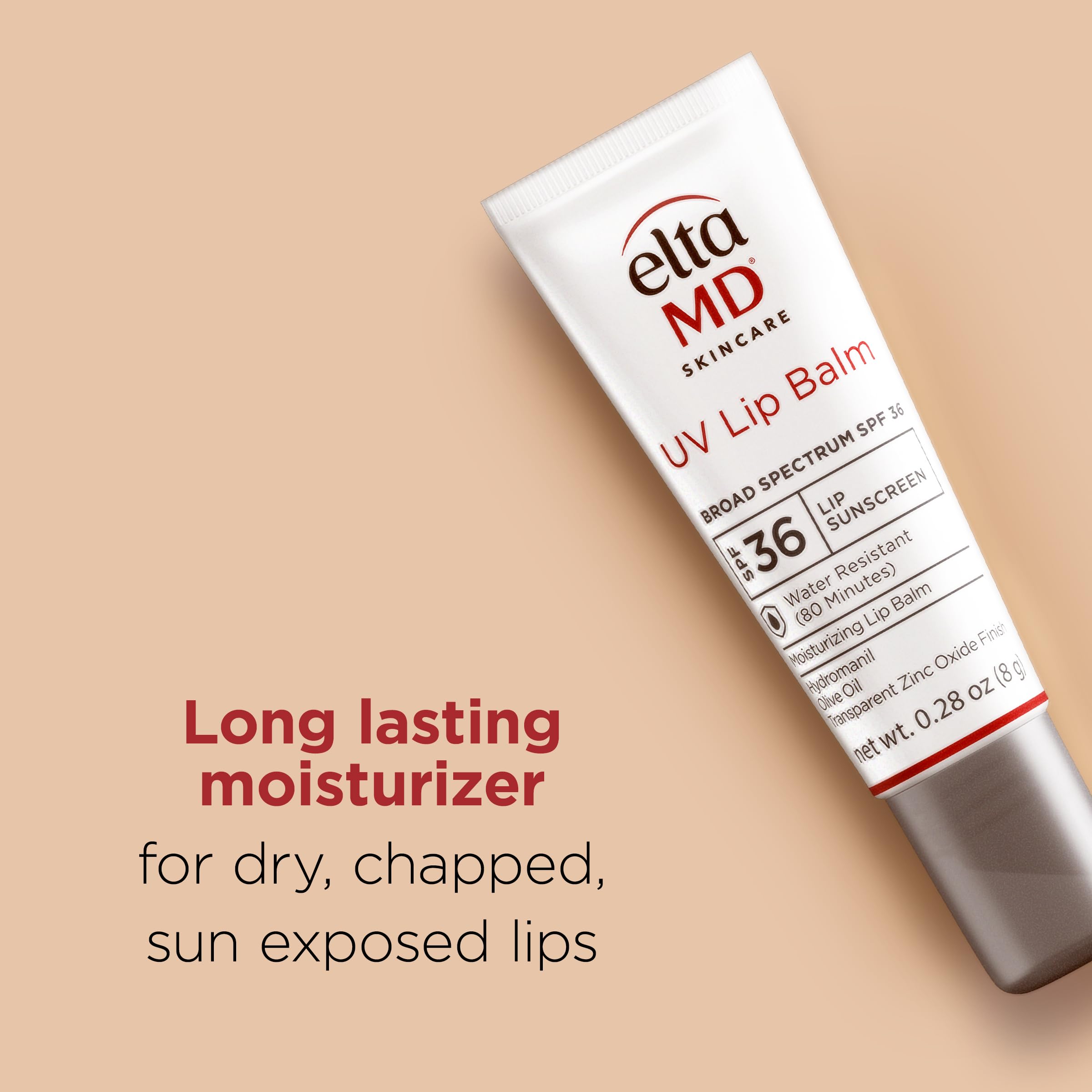 EltaMD UV Lip Balm SPF Sunscreen, Sunscreen Lip Balm with SPF 30+, Protects Dry Cracked Lips, Transparent Zinc Oxide, 0.28 Tube