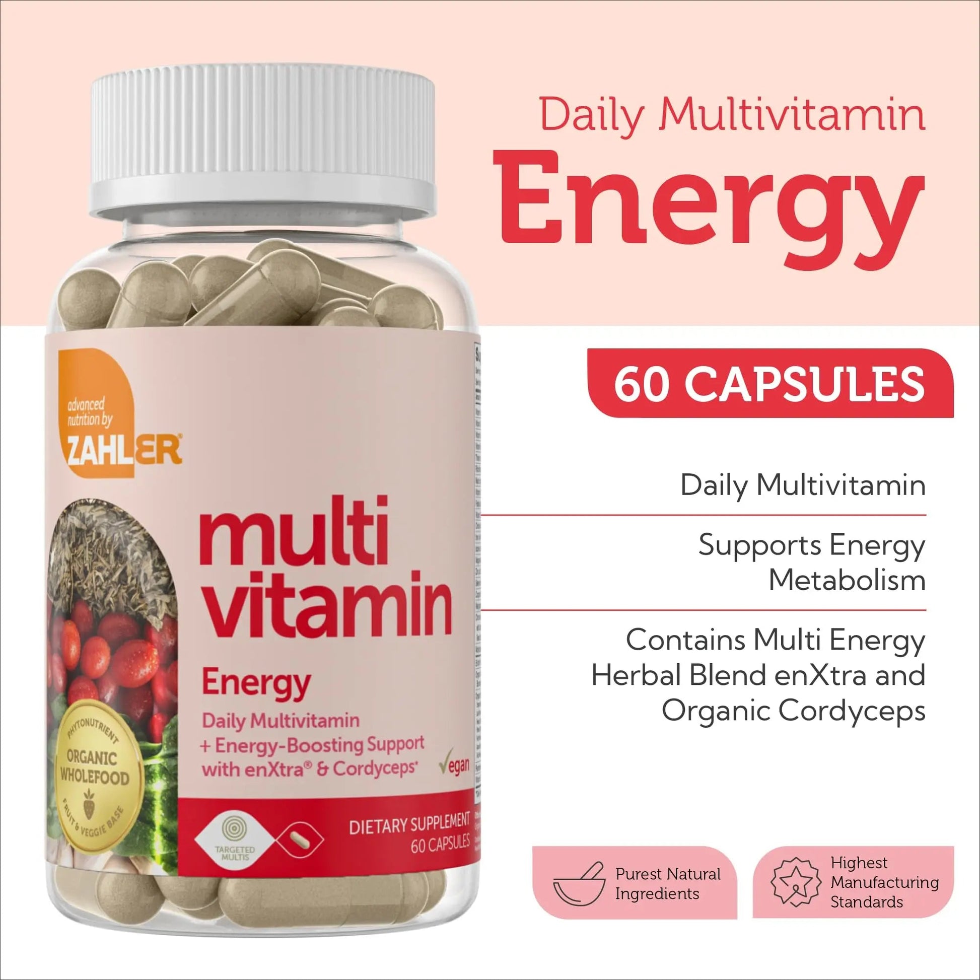 Zahler - Daily Multivitamin for Women & Men with Energy Vitamins, Minerals & Iron (60 Count) Kosher Men & Womens Multivitamins for Healthy Energy ZahlerAu supplements