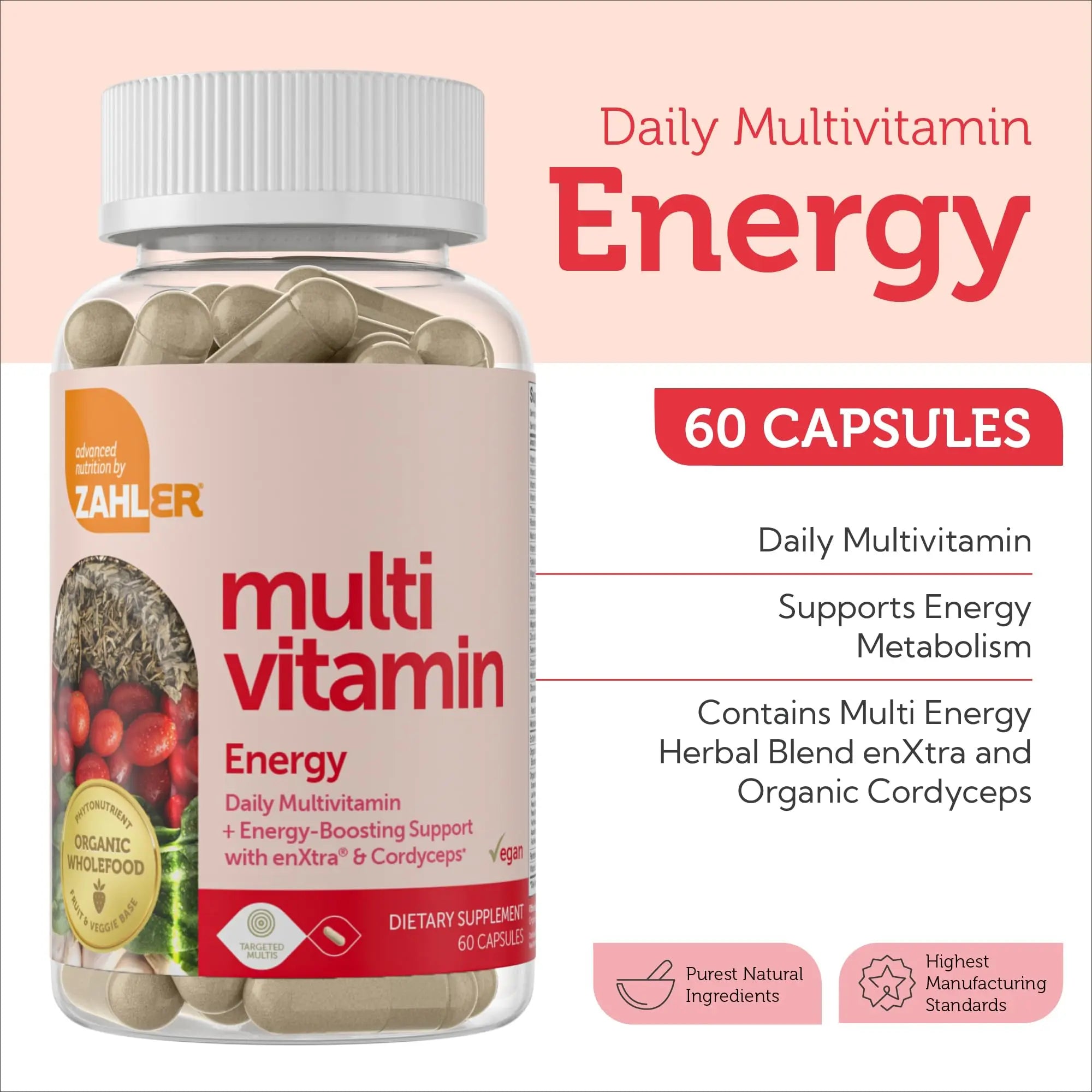 Zahler - Daily Multivitamin for Women & Men with Energy Vitamins, Minerals & Iron (60 Count) Kosher Men & Womens Multivitamins for Healthy Energy ZahlerAu supplements