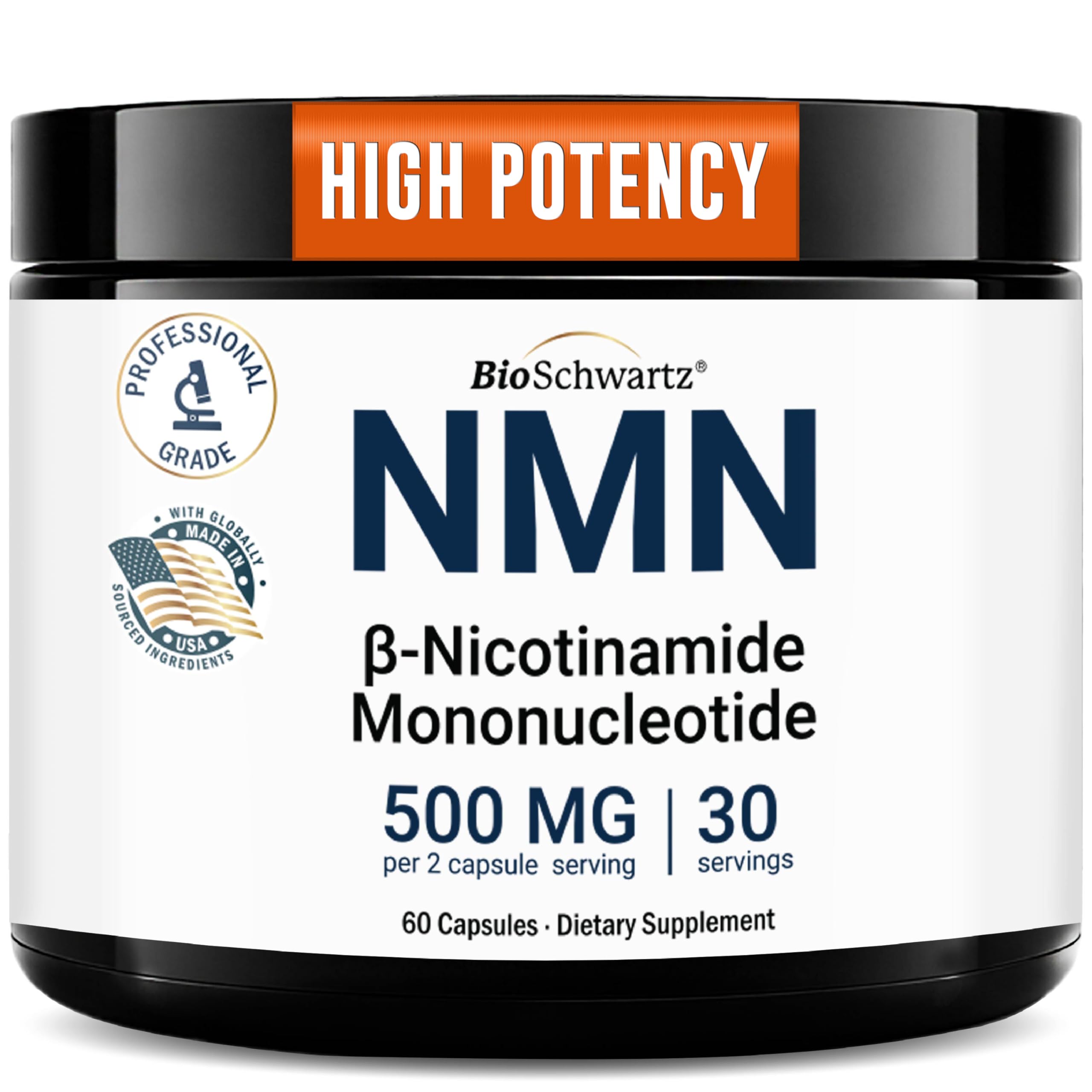 BioSchwartz NMN Supplement - 500mg Nicotinamide Mononucleotide - 30 Servings, 60 Capsules - Made in The USA with Premium Globally Sourced Ingredients, Third-Party Tested, Gluten-Free NMN Supplement BioSchwartzAu supplements