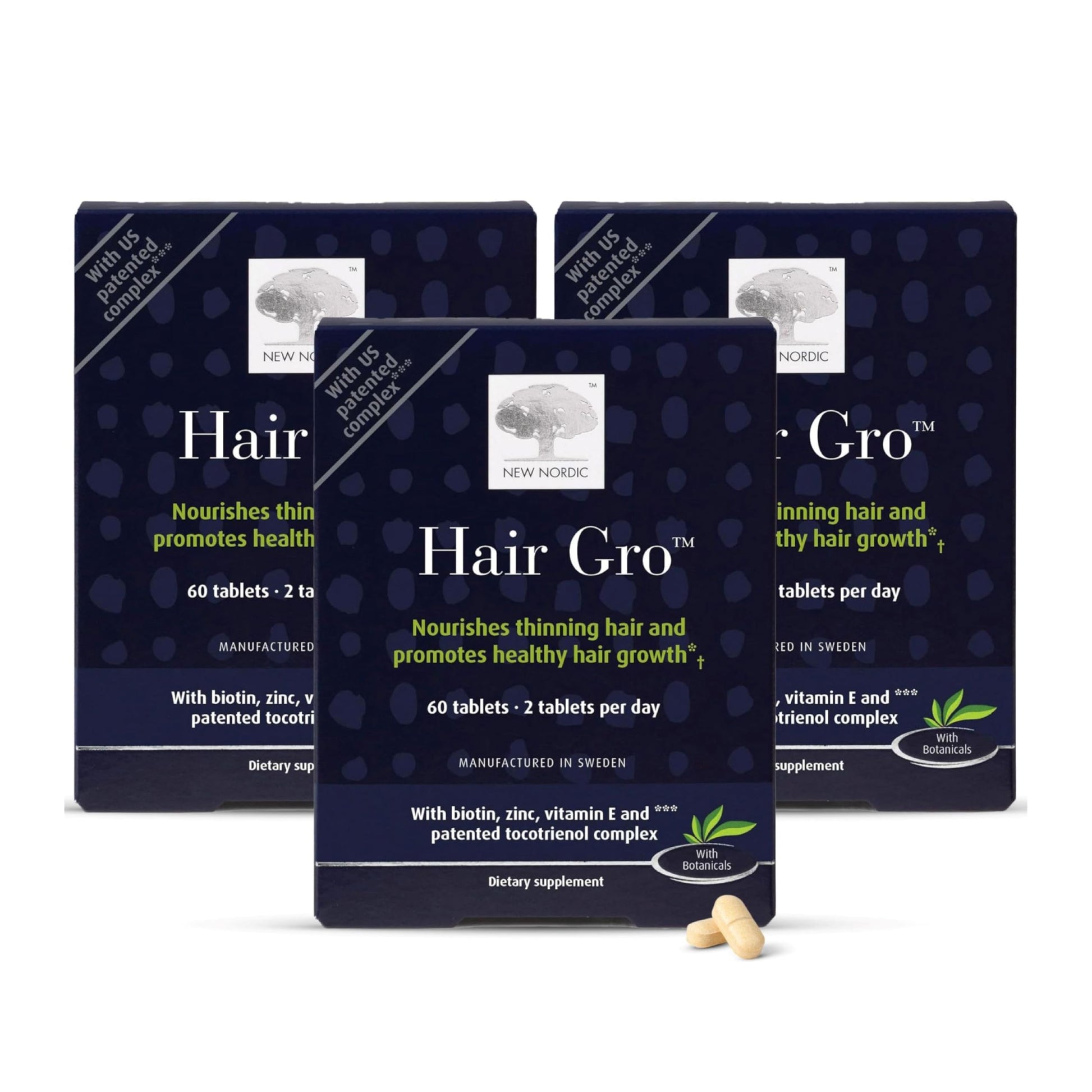 NEW NORDIC Hair GRO, Hair Growth Supplement, Biotin & Palm Fruit Extract Tocotrienols for Natural Regrowth, 60 Count (Pack of 3) NEW NORDICAu supplements