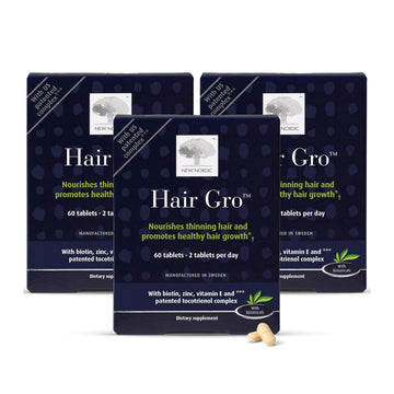 NEW NORDIC Hair GRO, Hair Growth Supplement, Biotin & Palm Fruit Extract Tocotrienols for Natural Regrowth, 60 Count (Pack of 3) NEW NORDICAu supplements
