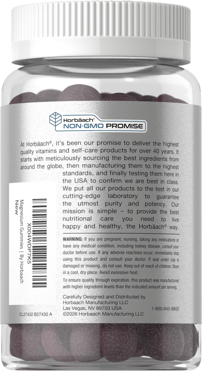 Horbäach Magnesium Glycinate Gummies | 60 Count | Sour Grape Flavor | High Absorption | Vegan, Non-GMO, Gluten Free HorbäachAu supplements