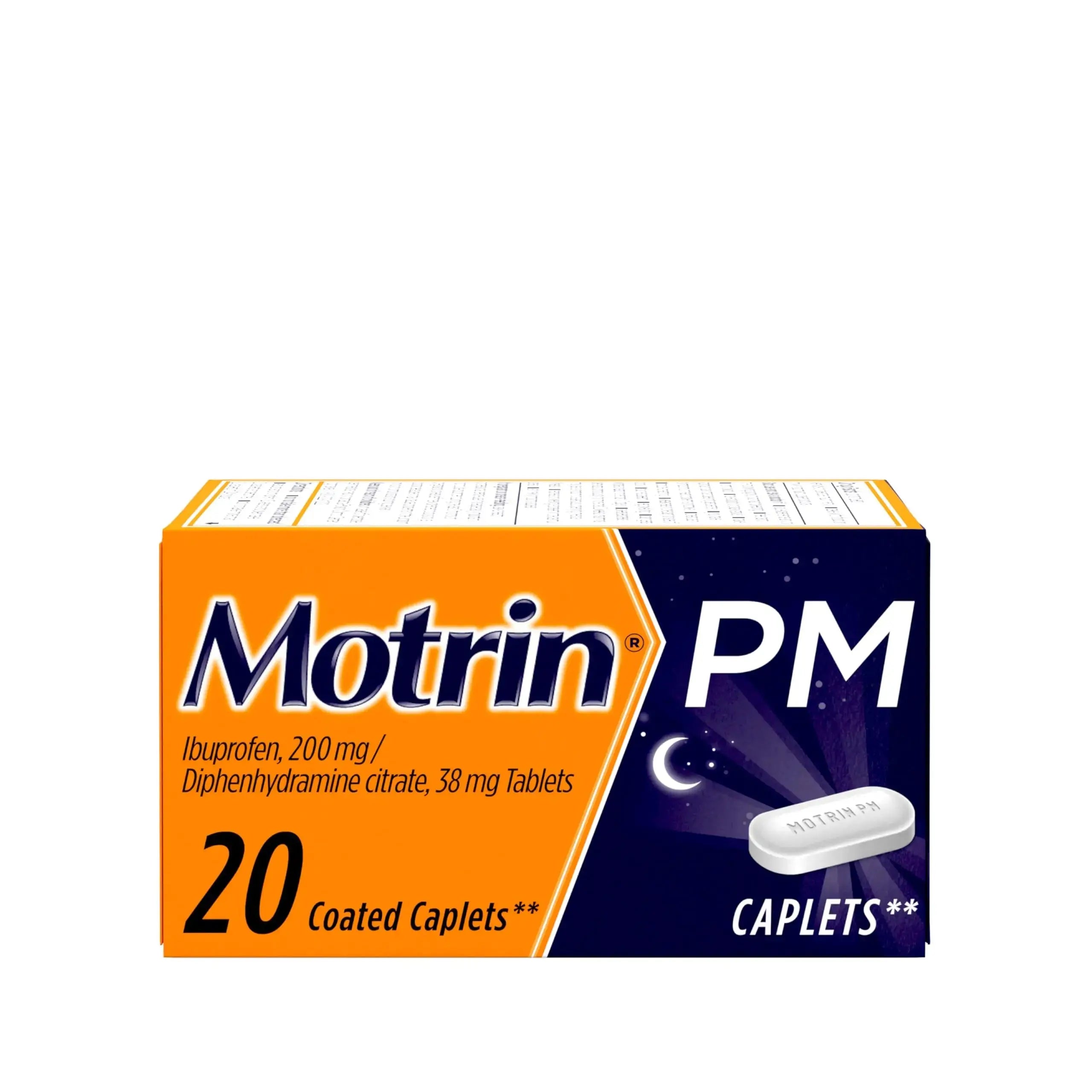 Motrin PM Pain Relief Caplets with 200 mg Ibuprofen & 38 mg Diphenhydramine Sleep Aid, Nighttime Pain Reliever for Minor Aches & Pains Helps You Fall Asleep & Stay Asleep, 20 ct MotrinAu supplements