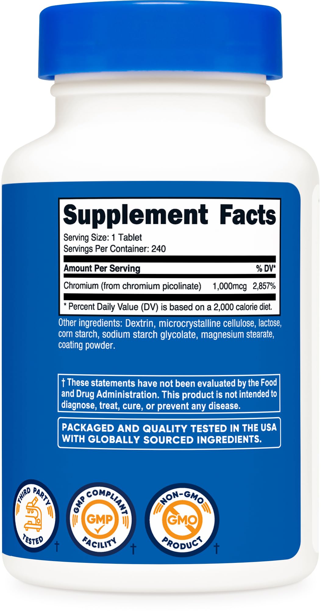 Nutricost Chromium 1000mcg, 240 Tablets - Gluten Free, Non-GMO NutricostAu supplements