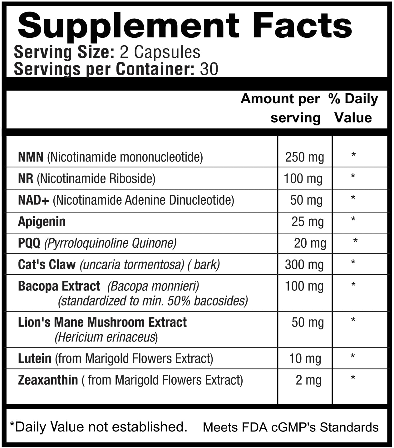 1LifeScience Cognition & Vision Support Supplement – NMN, Lion’s Mane, Cat’s Claw, Apigenin, PQQ & Lutein – NAD+ Support Formula – cGMP Made in USA – 60 Caps 1LifeScienceAu supplements