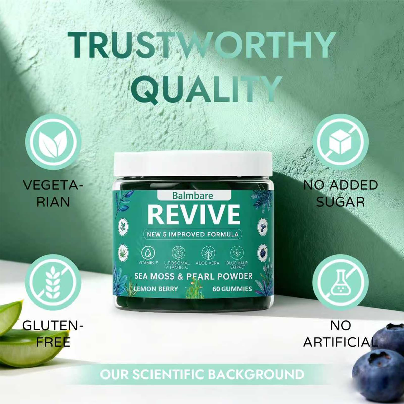 Balmbare Revive Gummies for Hair Loss, with Organic Irish Sea Moss Pearl Powder, Vitamins C & E, Aloe Vera - Supports Healthy Hair, Skin & Nails Growth (1pcs) ReviveNerveAu supplements
