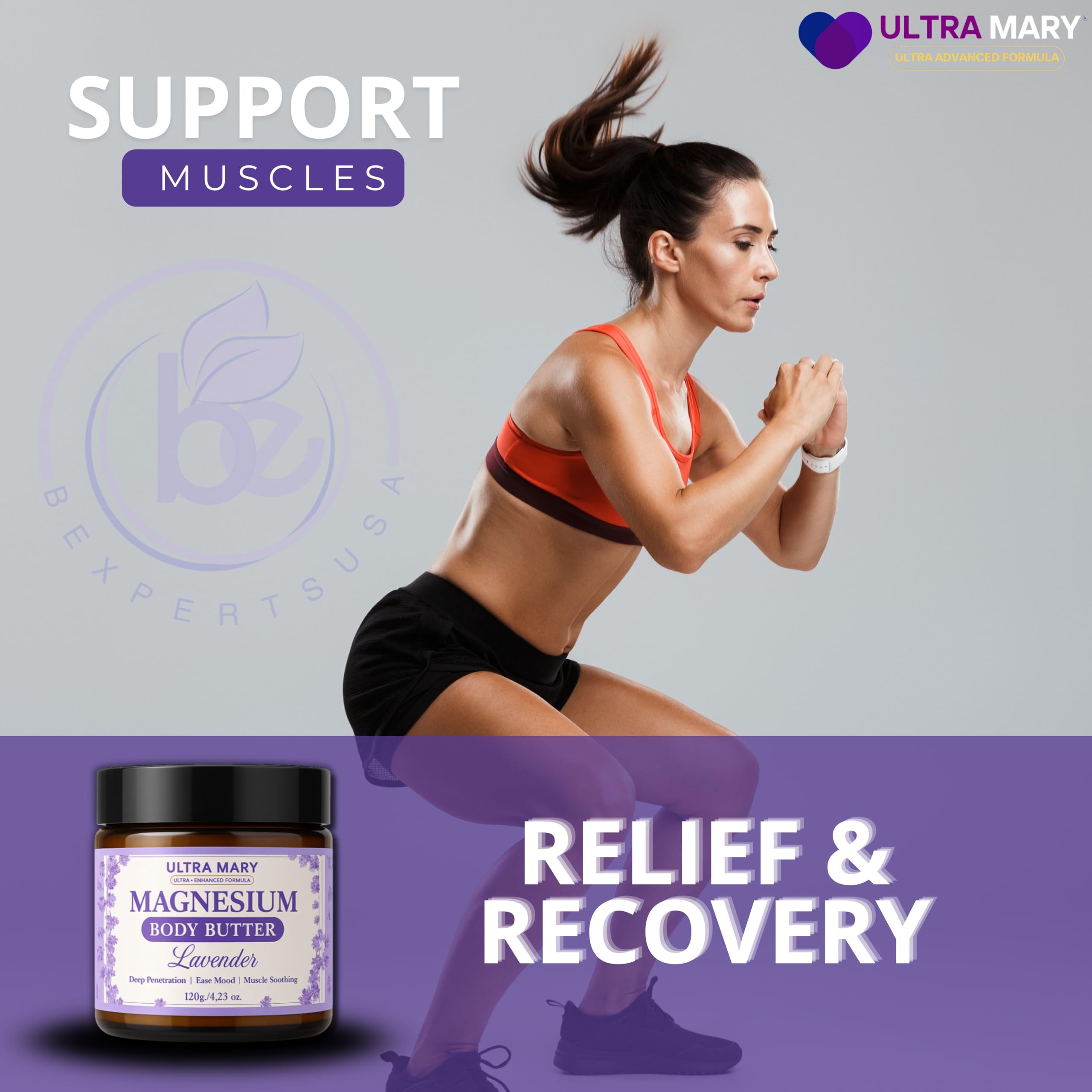 Nighttime Magnesium Cream for Pain, Nerve & Leg Cramps - Magnesium Body Butter for Sleep with Shea Butter, Jojoba Oil, Coconut Extract & Dandelion - Lavender Magnesium Lotion for Kids - 4.23oz ULTRA MARYAu supplements