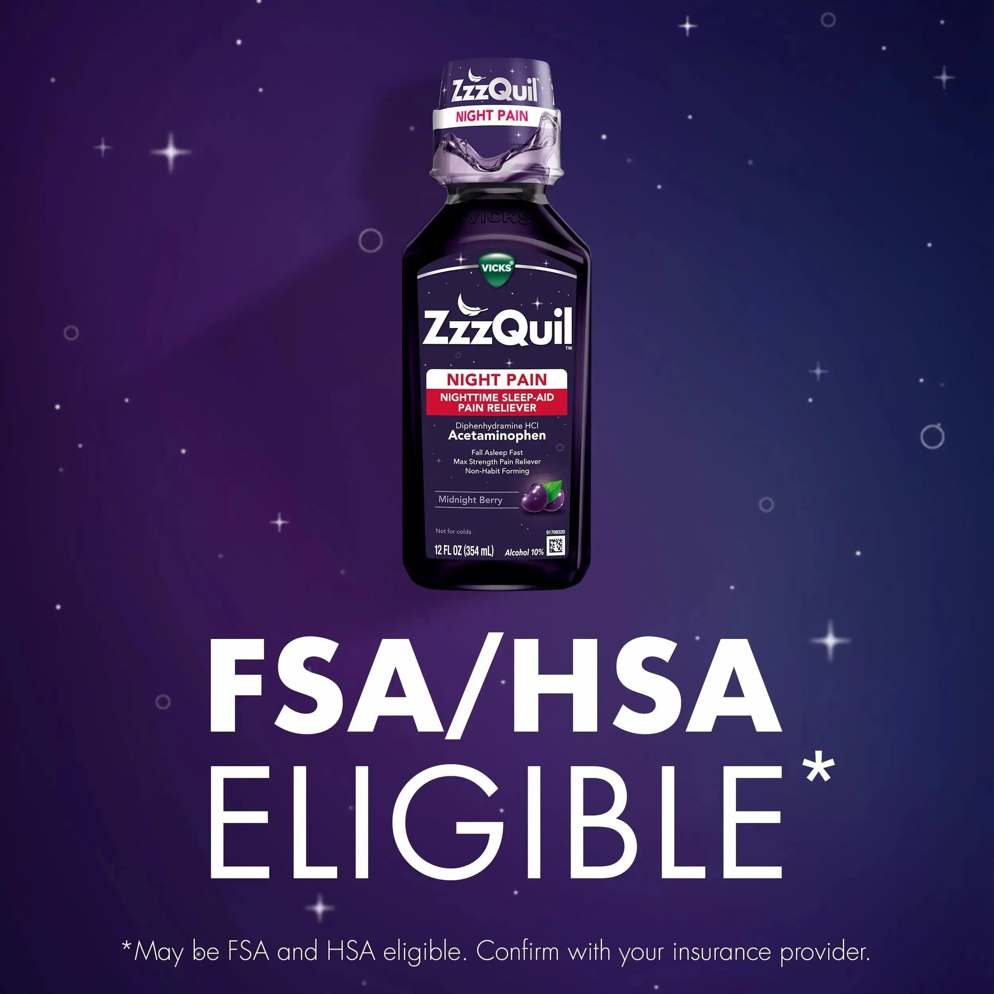 ZzzQuil Liquid, Max Strength Pain Reliever, Nighttime Sleep Aid Liquid, Acetaminophen 1000mg, Diphenhydramine 50mg HCI, Non-Habit Forming, Midnight Berry Flavored, 2 Pack, 24 FL OZ ZzzQuilAu supplements
