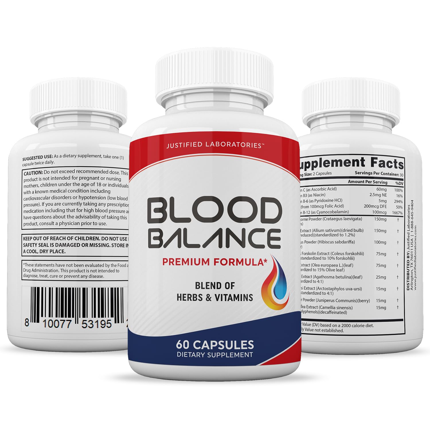 Justified Laboratories (2 Pack Blood Balance Advanced Formula 620MG Formula Supplement Pills 120 Capsules Justified LaboratoriesAu supplements