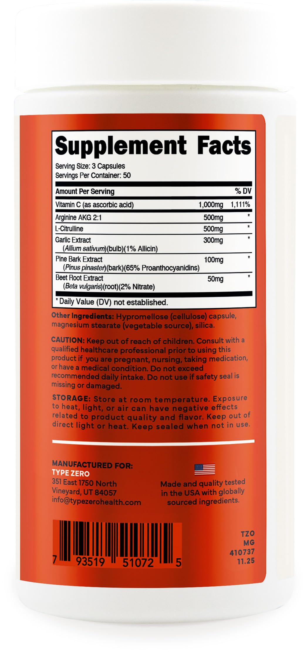 Type Zero Nitric Oxide 6X Booster, 150 Veggie Capsules - Natural Supplement - Beetroot, Arginine AKG, Citrulline, Pine Bark, Garlic & VIT C | Nitrous Oxide Type ZeroUS supplements