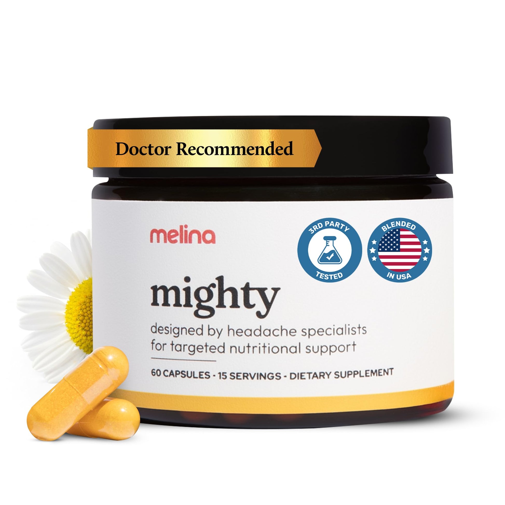 Melina Mighty Natural Migraine Relief Supplement - Magnesium, B2 Riboflavin 400mg, Feverfew, CoQ-10, ALCAR to Strengthen Migraine and Headache Prevention - 15 Servings (60 Caps) MelinaAu supplements