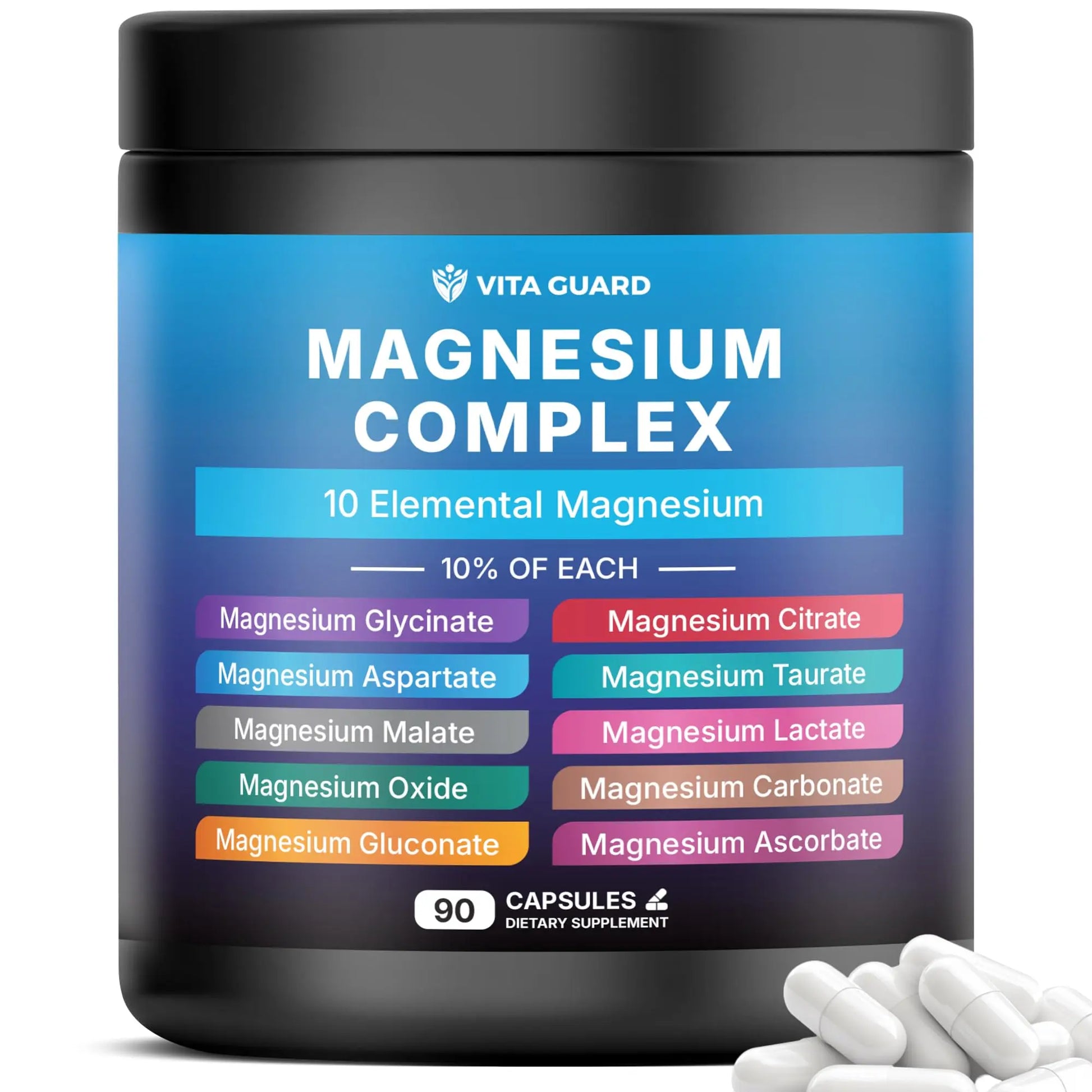 Vita Guard Magnesium Complex 1480mg – 10-in-1 with Glycinate, Citrate, Malate & More – High Absorption – Sleep, Muscle, Nerve & Heart Support – 90 Vegan Capsules – Non-GMO, Gluten-Free, No Sugar Vita GuardAu supplements