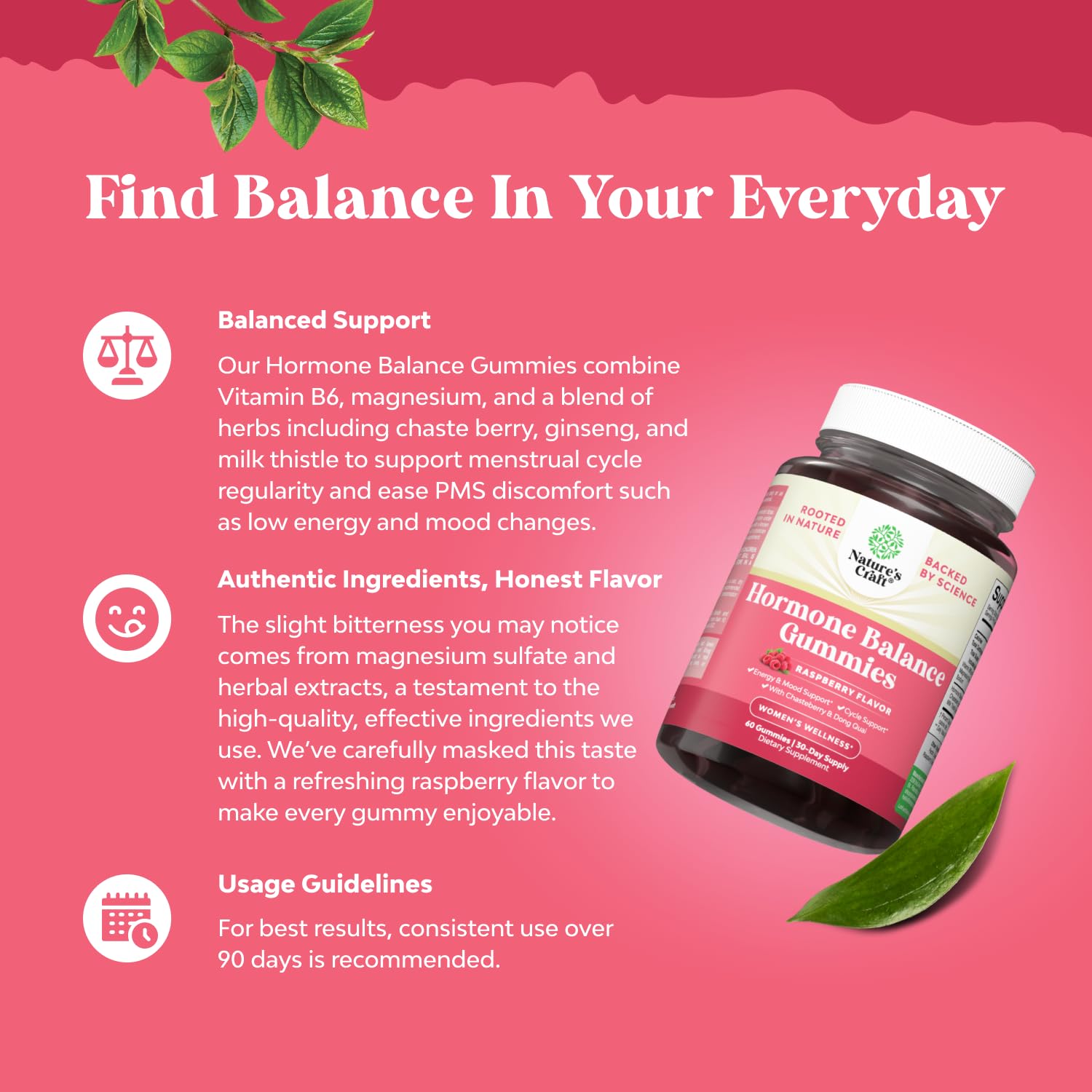 Hormone Balance for Women Gummies of All Ages - PMS Support Supplement for Women to Regulate Menstrual Cycle & Hormonal Balance Menopause & Mood Swings with Vitamin B6 & Dong Quai - 60 Chews Natures CraftAu supplements