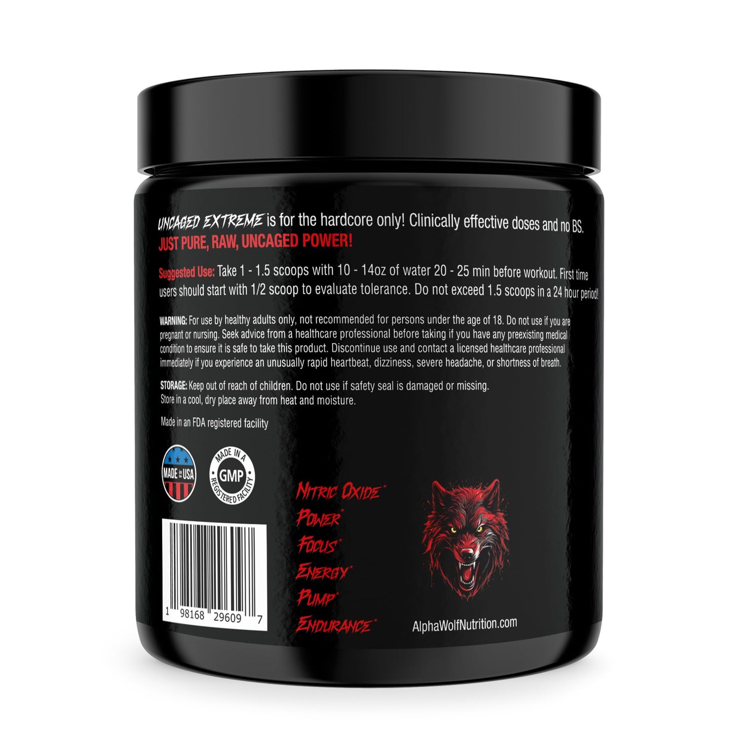 Uncaged Extreme Pre-Workout Powder - Extreme Energy, Focus, Nitric Oxide & Muscle ALPHA WOLFUS supplements