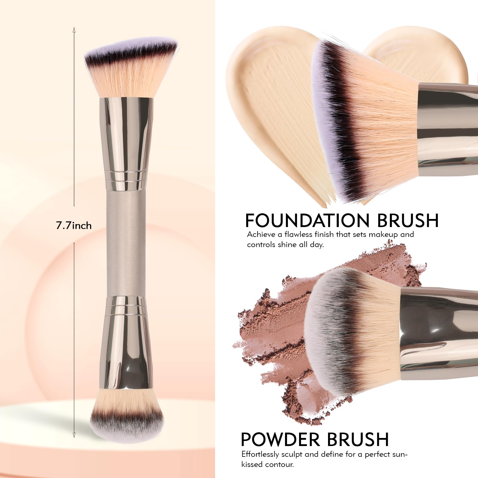 Dual-Ended Foundation Brush: Round & Angled Pro-Grade makeup brushes, 100% Vegan Synthetic Makeup Brush for Flawless Blending and Application of Liquid, Powder, Cream, Blush dpollaAu supplements