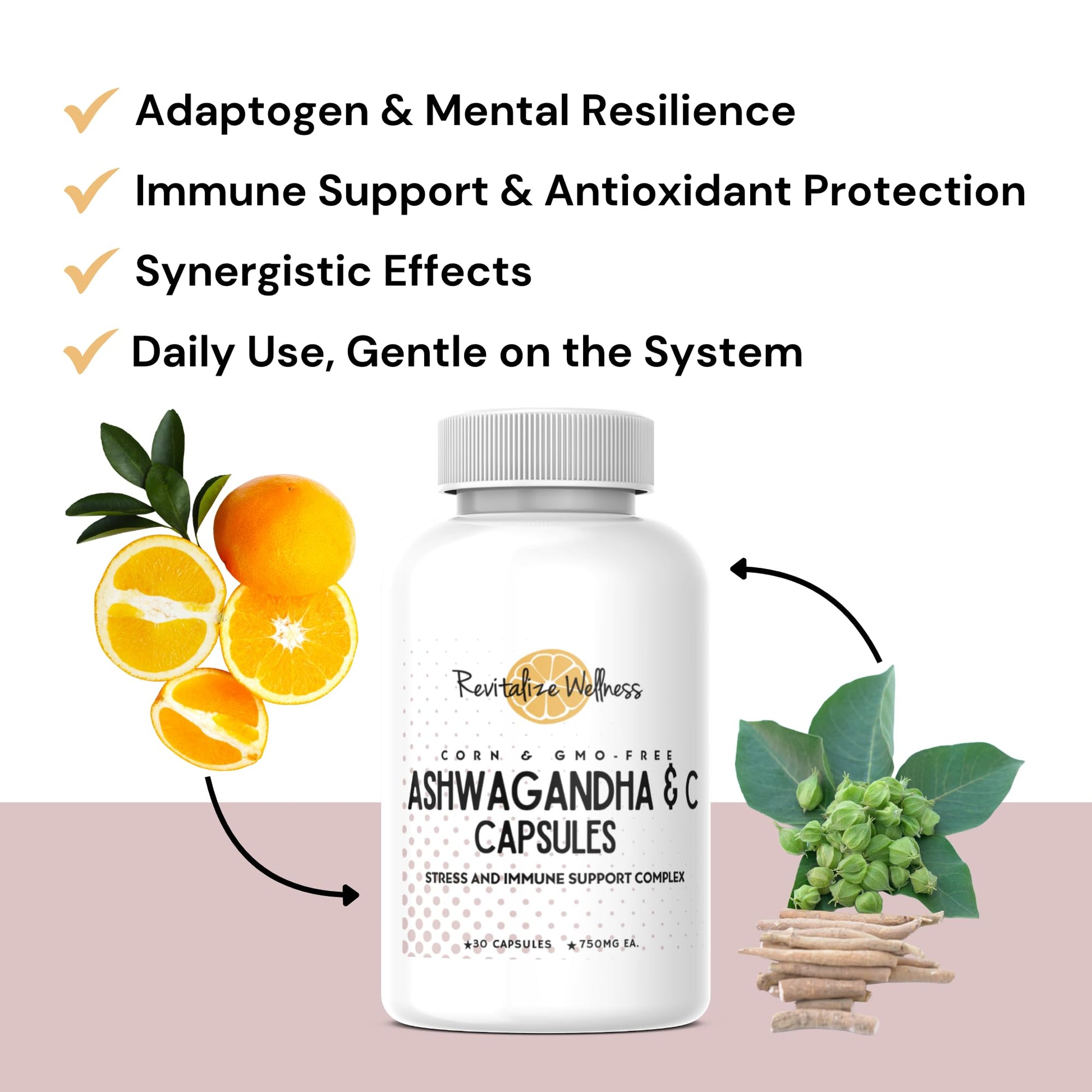Revitalize Wellness Ashwagandha + Vitamin C Capsules | Stress and Immune Support Complex | with 550 mg Ashwagandha and 200 mg Vitamin C per Serving | 30 Servings Revitalize WellnessAu supplements