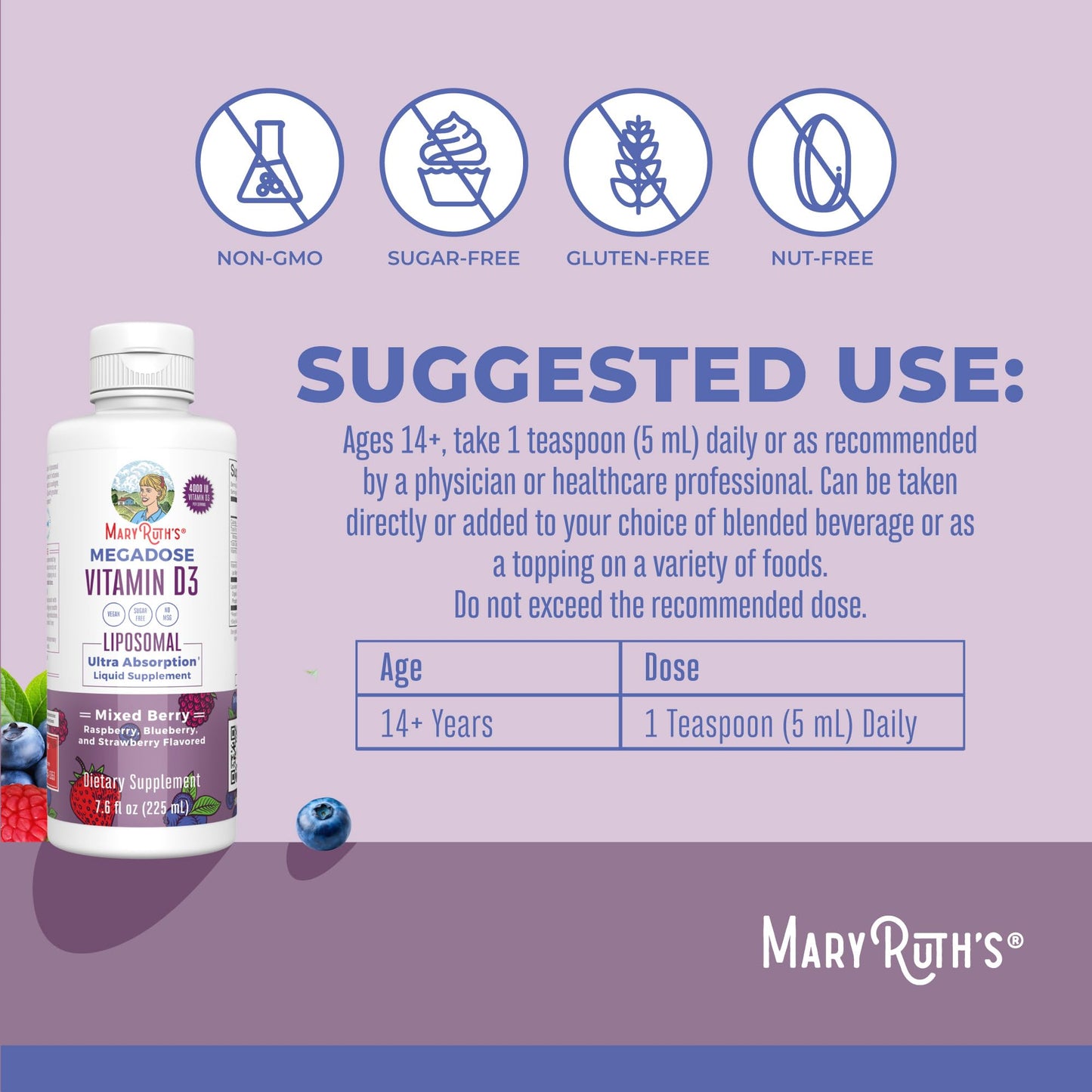 MaryRuth Organics Megadose Vitamin D3 Liposomal | Vitamin D 4000 IU | Ultra Absorption | Immune Support for Adults | Bone Health | VIT D3 | Vegan | Sugar Free | Gluten Free | Non-GMO | 45 Servings MARYRUTH'SUS supplements