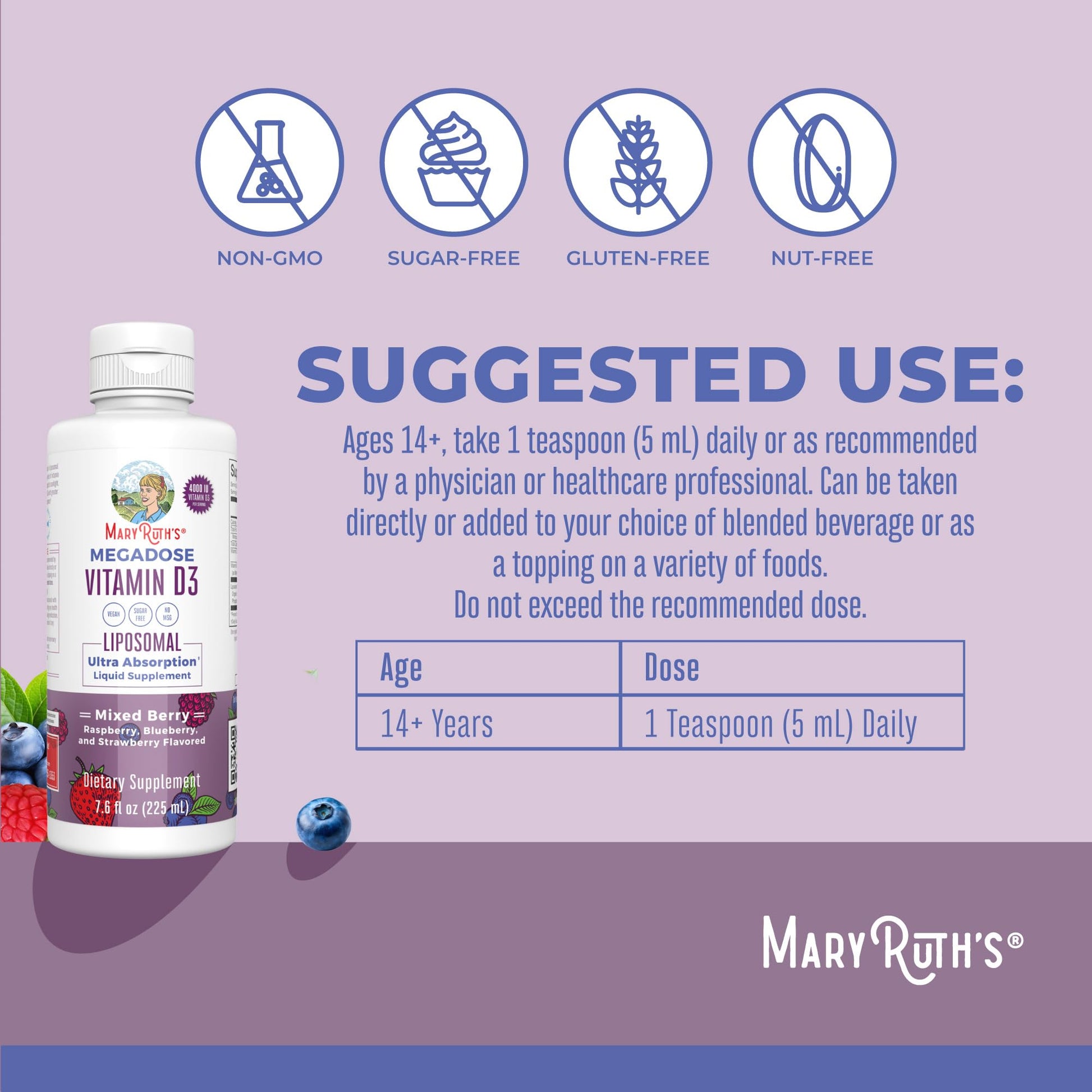 MaryRuth Organics Megadose Vitamin D3 Liposomal | Vitamin D 4000 IU | Ultra Absorption | Immune Support for Adults | Bone Health | VIT D3 | Vegan | Sugar Free | Gluten Free | Non-GMO | 45 Servings MARYRUTH'SUS supplements