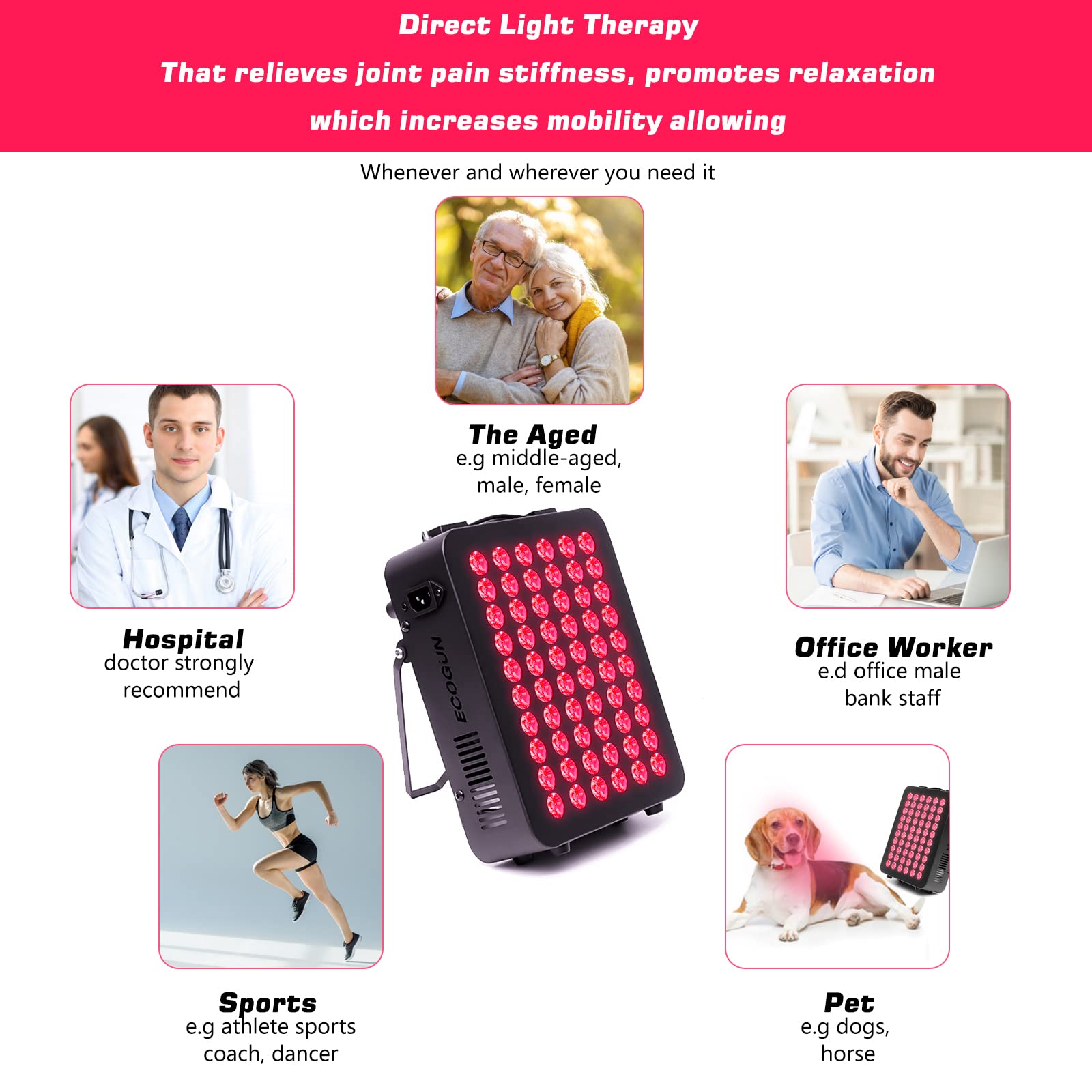 Red Light Therapy Device - Near Infrared Light Therapy with Timer, 60 Clinical Grade LEDs ECOGUNAu supplements