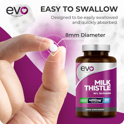 Milk Thistle Tablets 4000mg | 80% Silymarin | 180 Tablets | High Strength Vegan Supple EVO NUTRITIONUS supplements