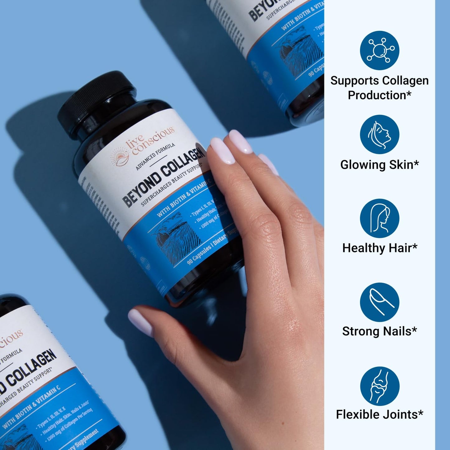 Live Conscious Beyond Collagen Multi Collagen Capsules - Types I, II, III, V & X - Hydrolyzed Blend with Biotin & Vitamin C Live ConsciousUS supplements