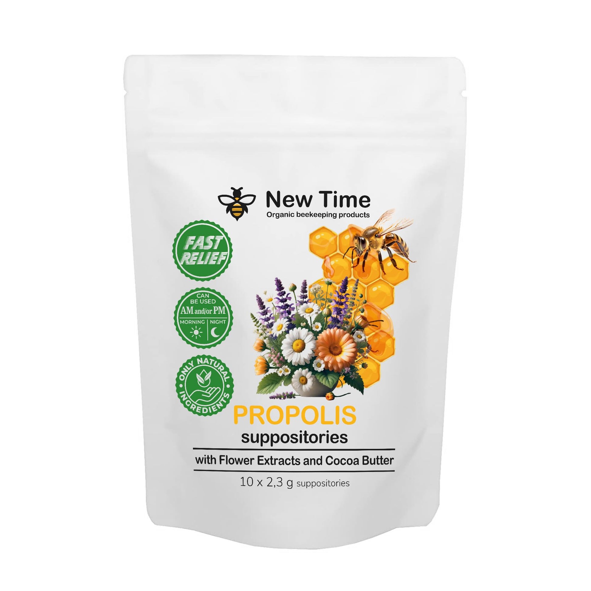 Organic Propolis Comfort Suppositories for Men, Women - Natural Bee & Botanical Formula, Gentle Daily Care 10 Count New Time Organic beekeeping productsUS supplements
