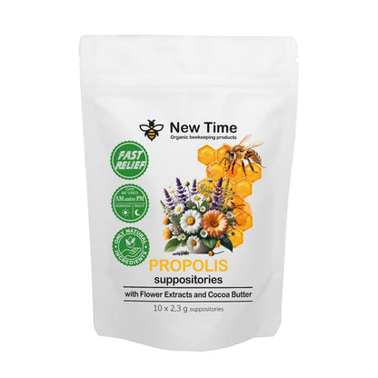 Organic Propolis Comfort Suppositories for Men, Women - Natural Bee & Botanical Formula, Gentle Daily Care 10 Count New Time Organic beekeeping productsUS supplements