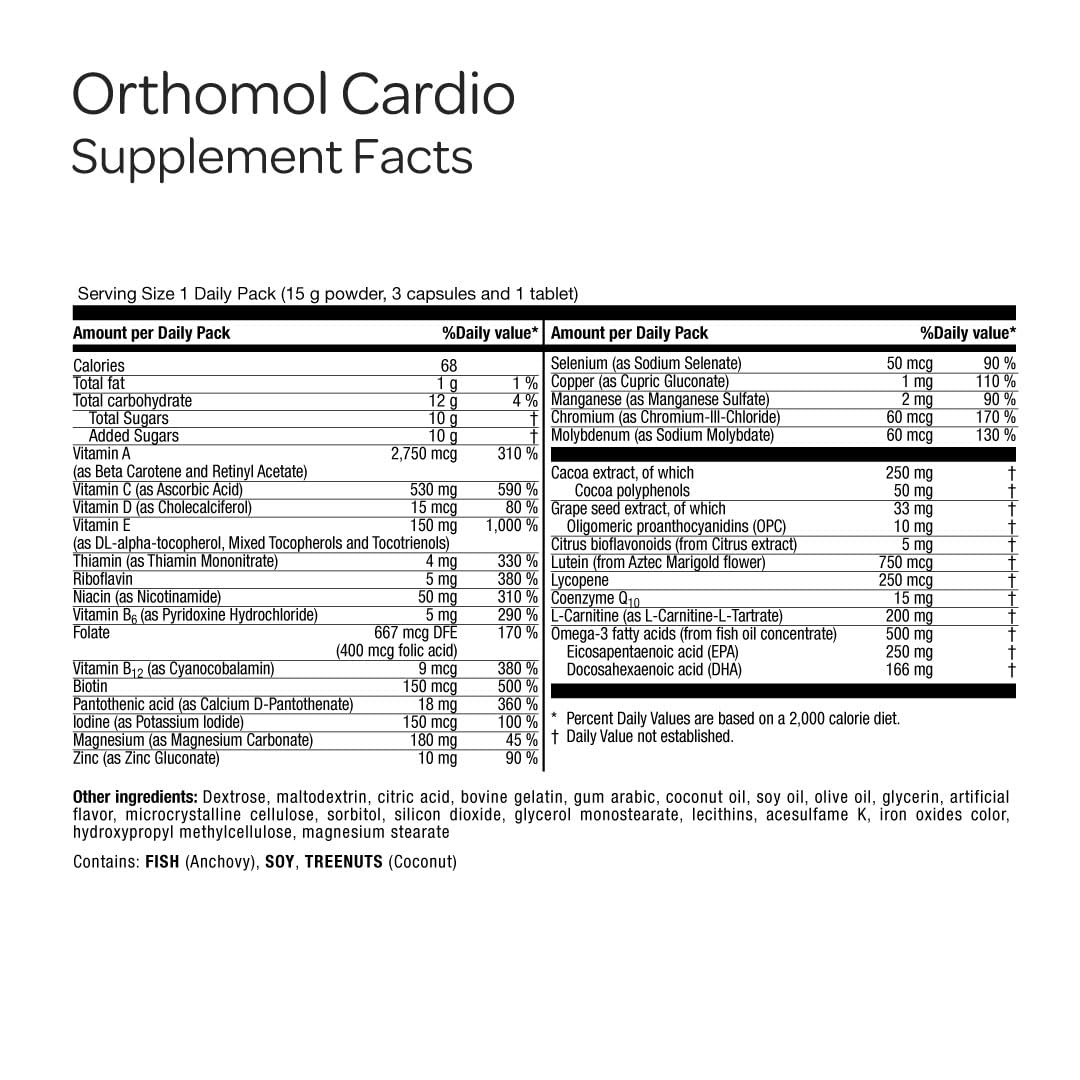 Orthomol Cardio, Heart Health Supplements for Circulation & Vascular Support, Omega-3, Magnesium, Cocoa Polyphenols & B Vitamins, Supports Cardiovascular Health, 30-Day Supply, Powder+Tablets+Capsules OrthomolAu supplements