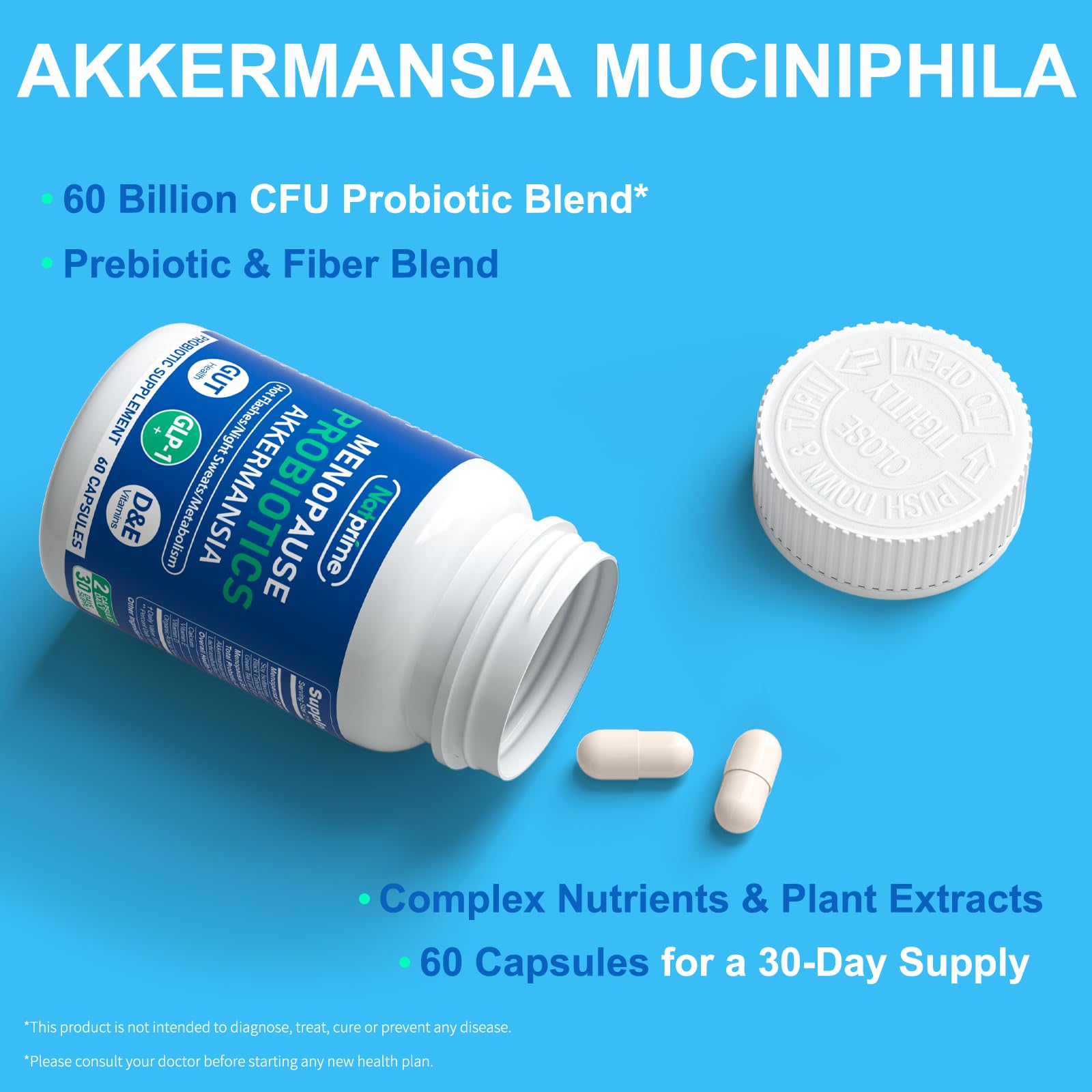 Natprime Menopause Supplements for Women - 60 Billion CFU Akkermansia Probiotic for Hormonal Balance, Night Sweats, Hot Flashes Relief, Gut Health, Mood Support & URO Viginal probiotic - 60 Ct 30 Day NatprimeAu supplements