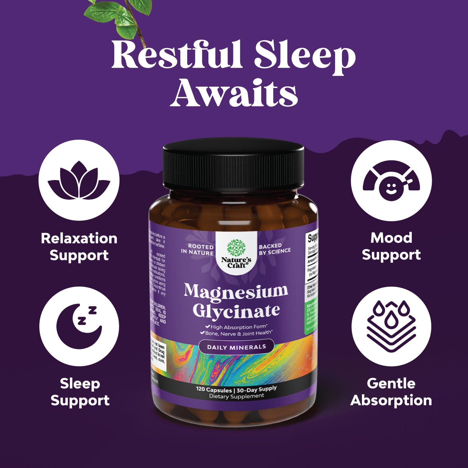Pure Magnesium Glycinate Supplement 500mg - Magnesium for Sleep and Rest Capsules for Men & Women - Unflavored Vegan High Absorption Pills for Relaxation Support - 120 Count Natures CraftAu supplements