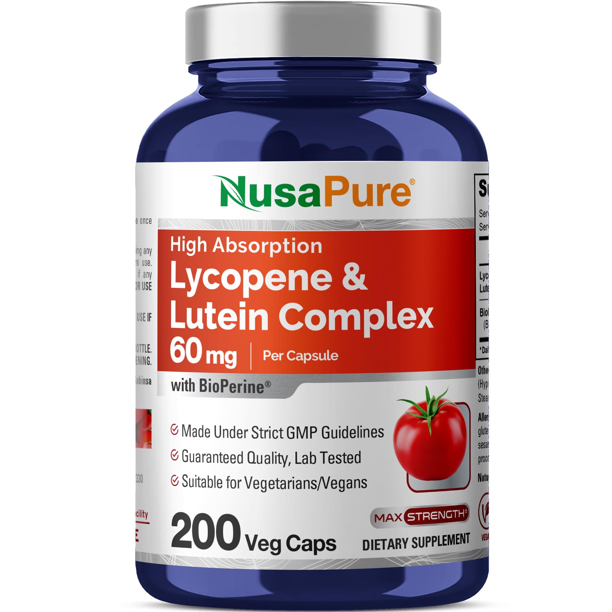 NusaPure Lycopene & Lutein Complex 60mg per Caps, 200 Veggie Capsules (Non-GMO, Vegan) NusaPureAu supplements