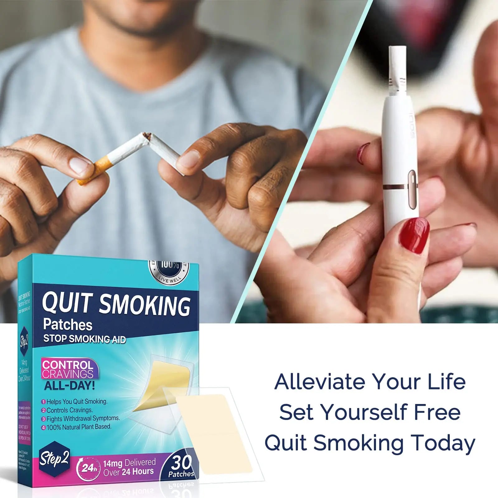 Step 2 Quit Smoking Patches, 14mg Stop Smoking Aids Patches, 30 Count Quit Smoking Stickers that Work with 2 Weeks, Helping Quit Patch, Easy & Effective Anti-Stickers NenMaoKeNunz supplements