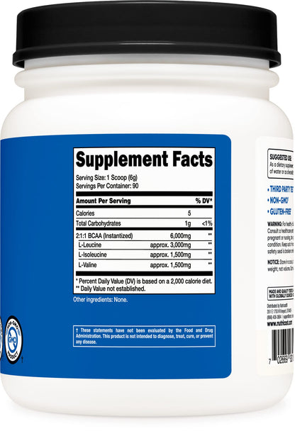 Nutricost BCAA Powder 2:1:1 (Unflavored, 90 Servings) - Branched Chain Amino Acids NutricostUS supplements