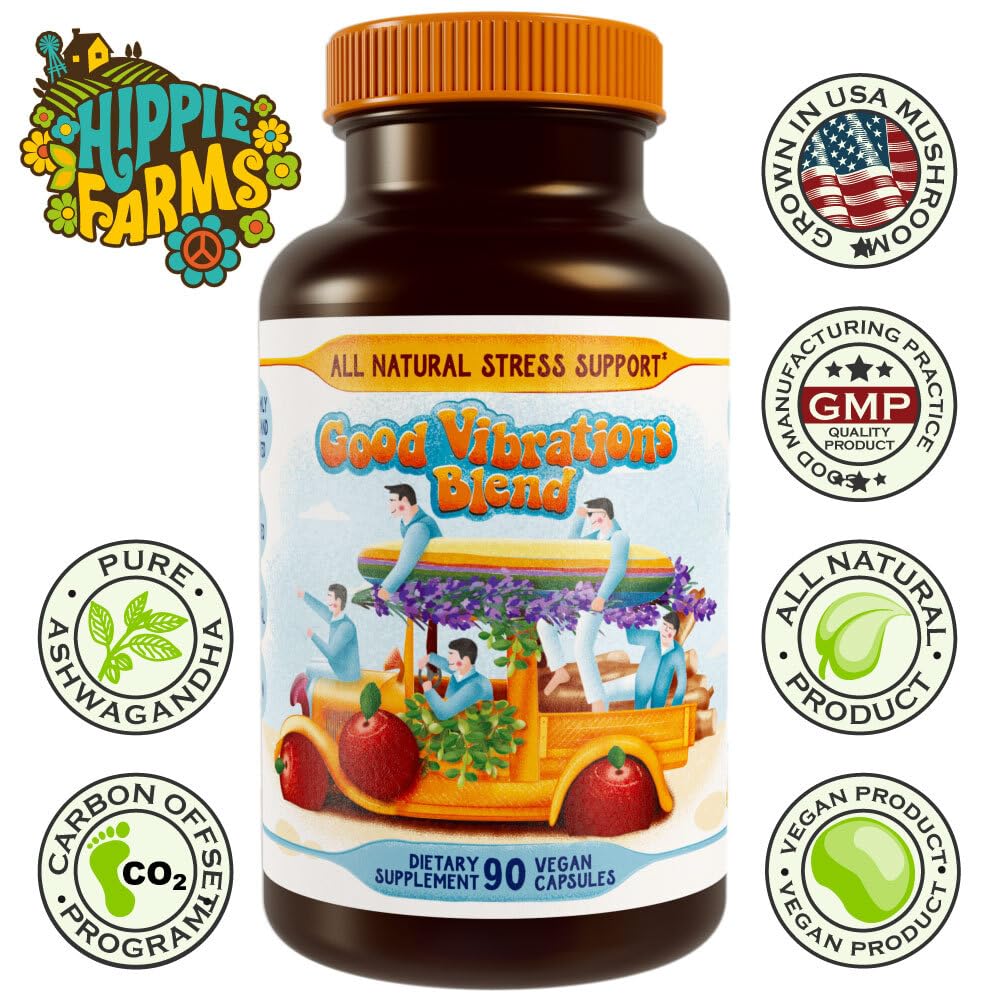 Hippie Farms Stress, Mood, Energy Support - Ashwagandha Root, Lion's Mane & More - Good Vibrations Blend Hippie FarmsAu supplements