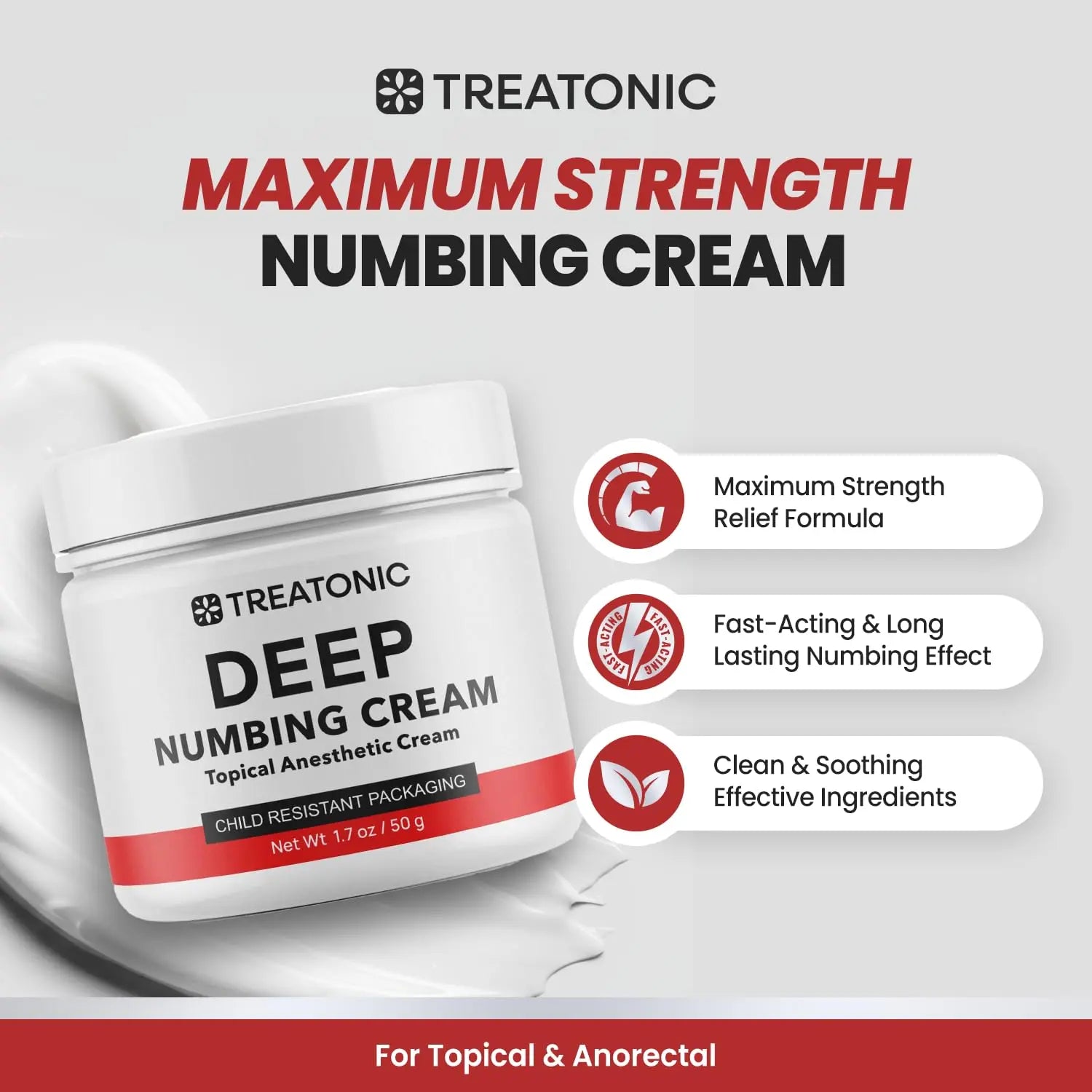 Treatonic Maximum Strength Numbing Cream: Numbing Cream for Discomfort, Burn, Itch & Pain Relief - Fast-Acting, Soothing Topical Anesthetic with Menthol & Emu Oil for Hemorrhoid Treatment – 1.7oz TreatonicAu supplements